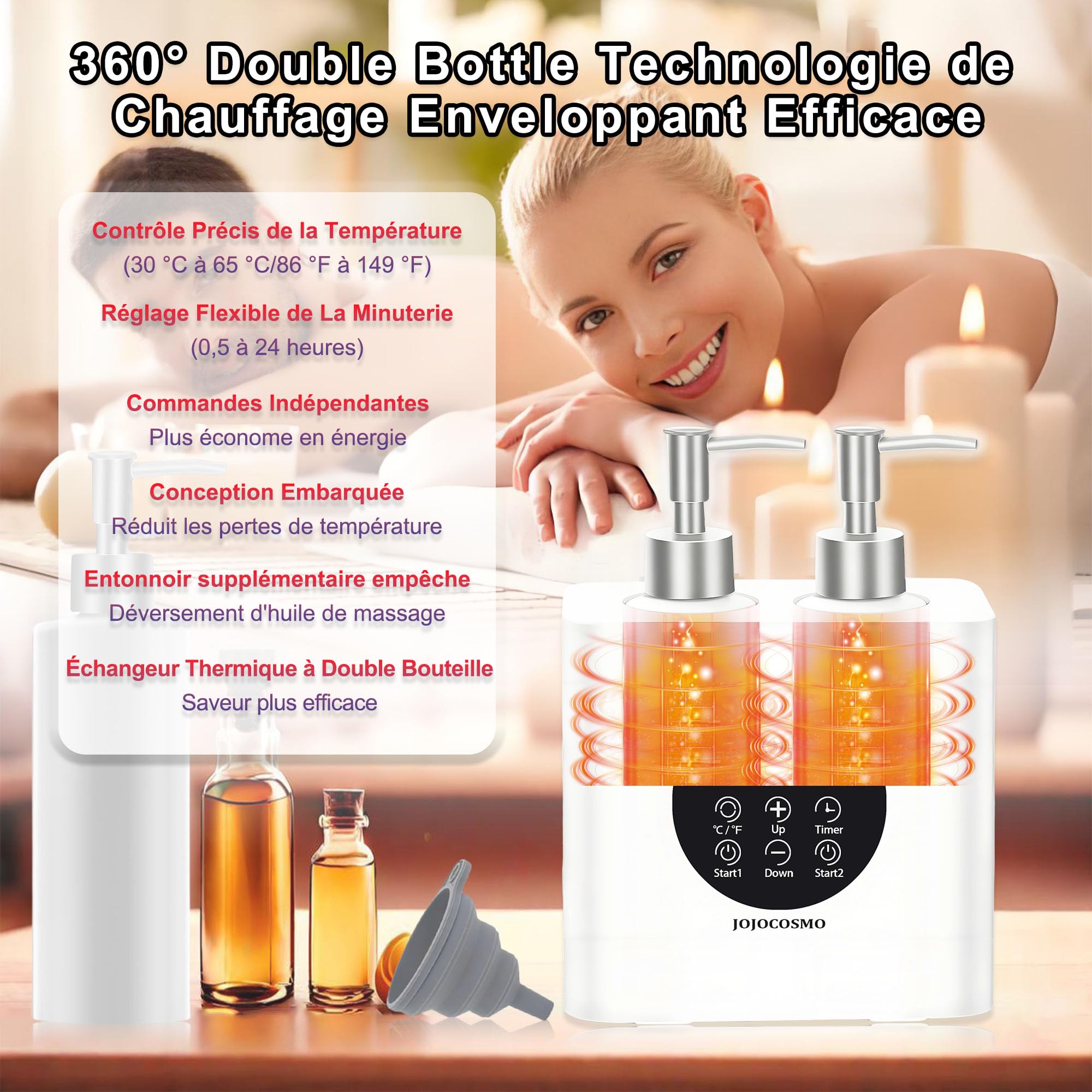Chauffe-Huile de Massage à Deux Bouteilles Double Contrôle 0-65°C Chauffe-Émulsion pour Salon
