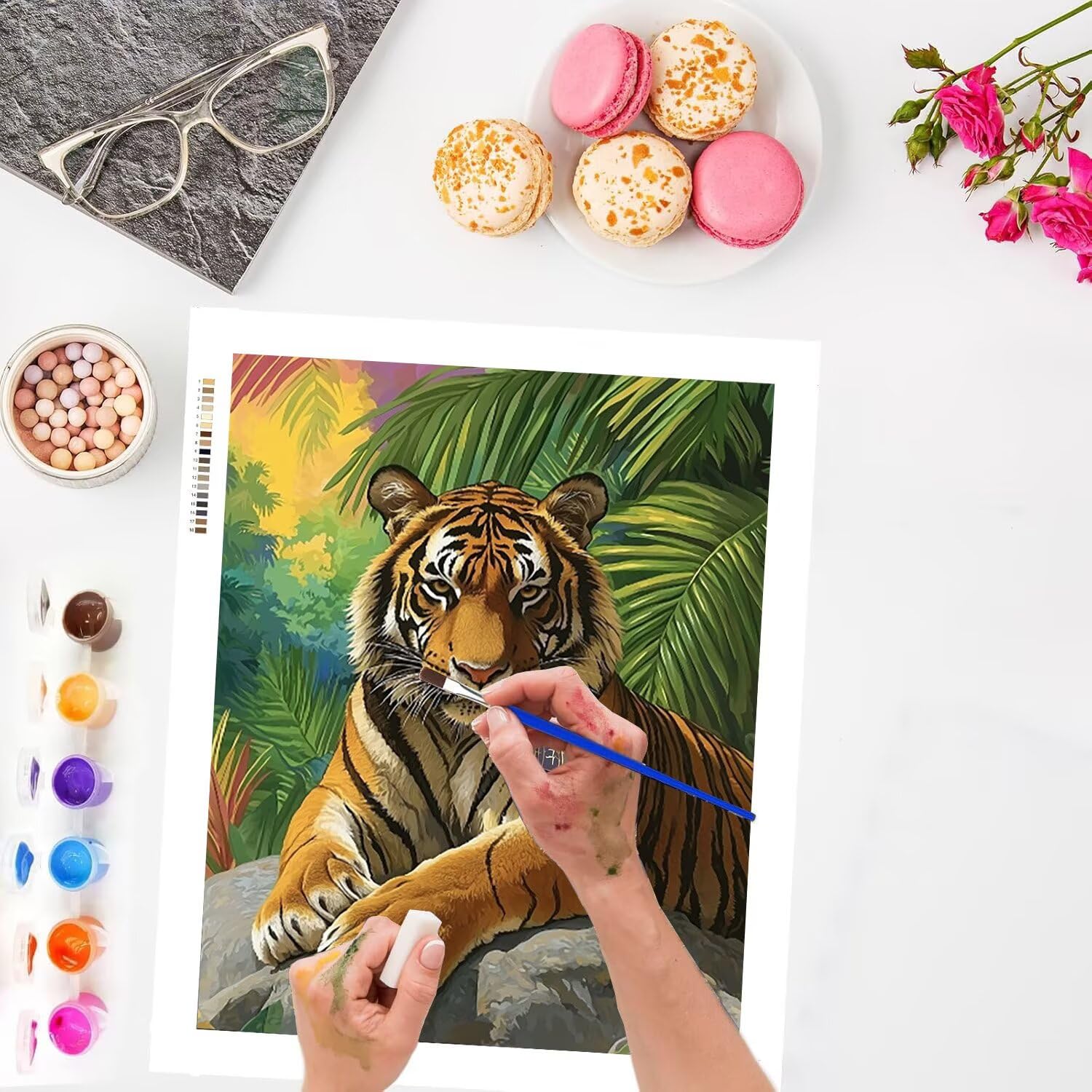 WEISHIWE Dipingere con i Numeri Adulti Tigre nella giungla, 80x100cm s-123 | Paint by Numbers Kit con Pennelli e Acrilico Pigmento, Fai da te Olio La Pittura di Numeri Kit, Decora la Casa, senza Cornice