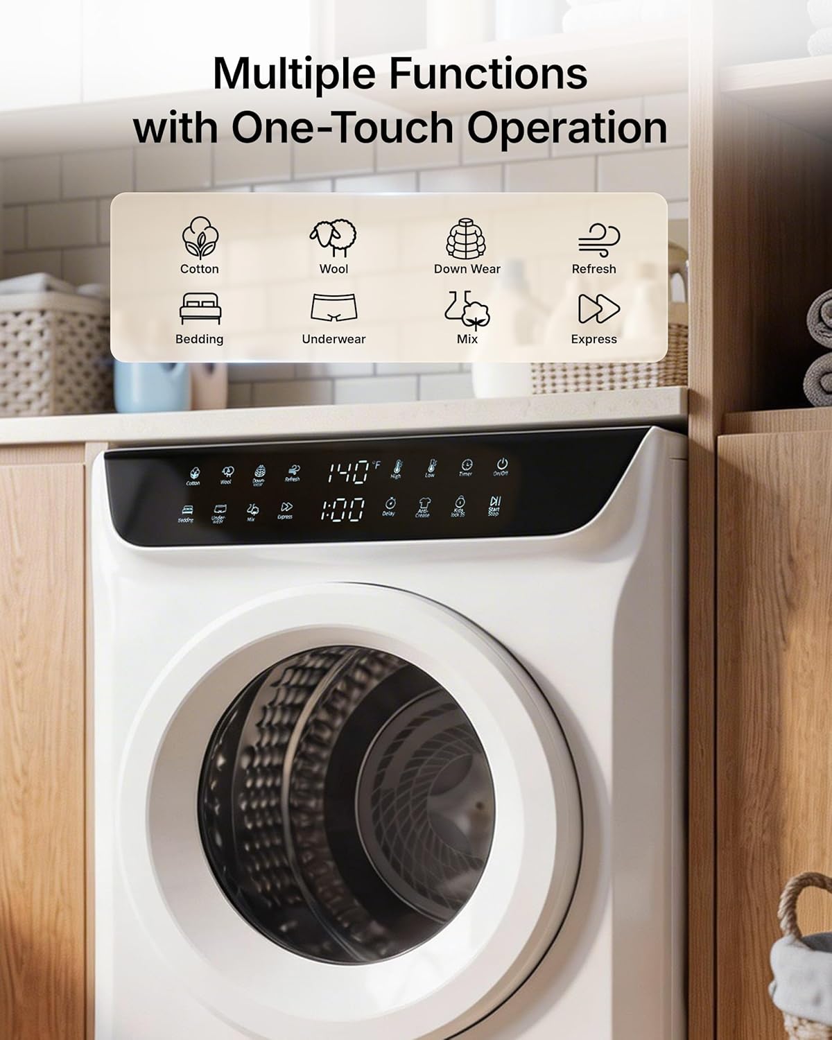 3.5 Cu.Ft Portable Dryer, 8 Drying Programs, 1400W Mini Dryer with LED Control Panel, 120V Clothes Dryer with Delay Timer, Anti-Crease, Portable Dryers for Laundry, Apartments, Dorms, Home