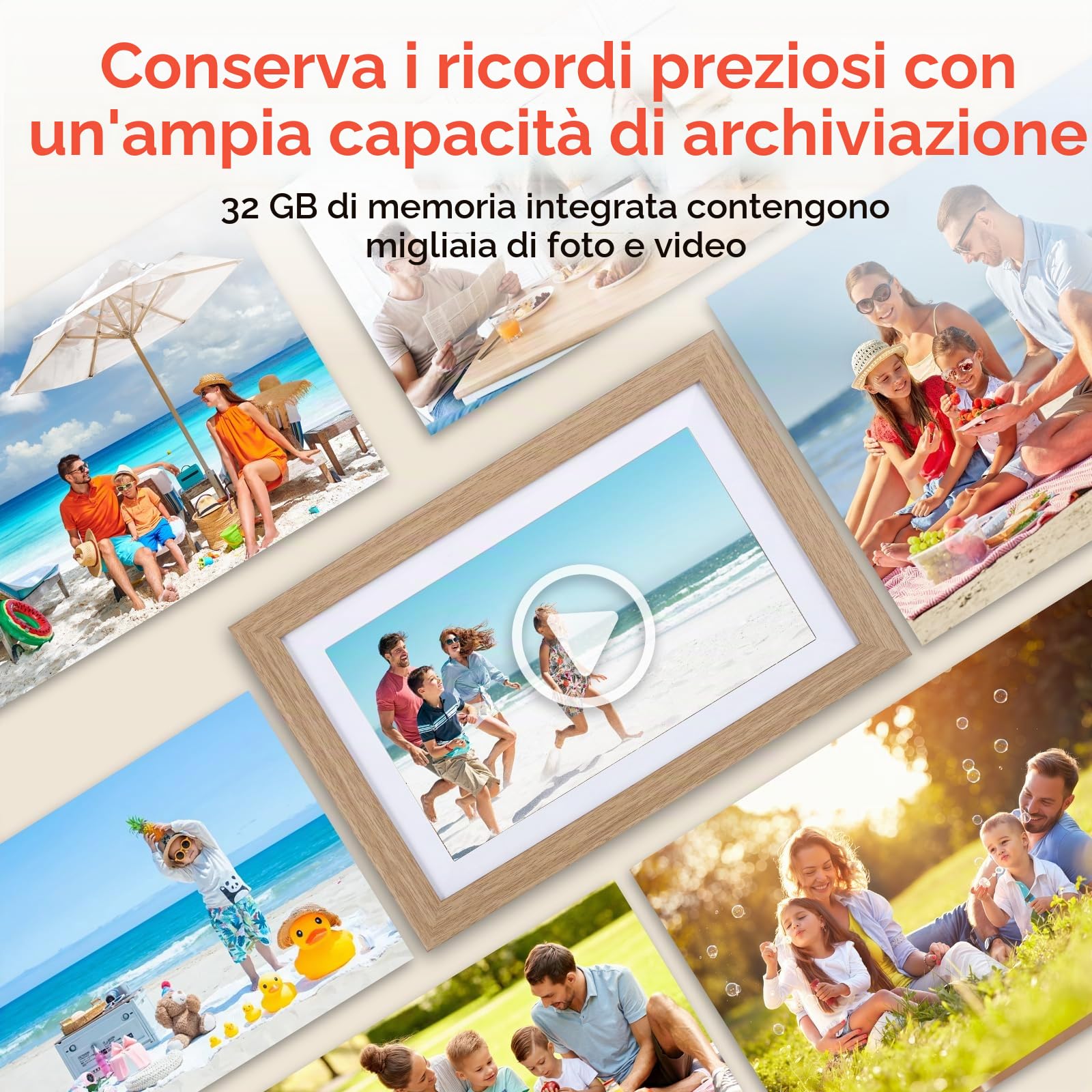 Cornice Digitale, Rollei Smart Frame WiFi 103 10,1 Pollici Frameo Portafoto Digitale 32GB IPS Touchscreen 1280x800 Condivisione di Foto e Video Legno di Quercia Cornice-Foto-Portafoto-Cornici-Digitali