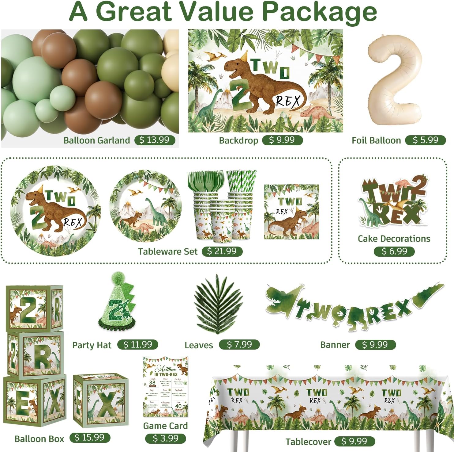 cocomigo 237pcs Two Rex Birthday Decorations Boy Complete Party Set, Dinosaur Birthday Decorations 2, Serves 20 Guests, 2 Year Old Party Decor Boy, 2nd Party Decor for Boys