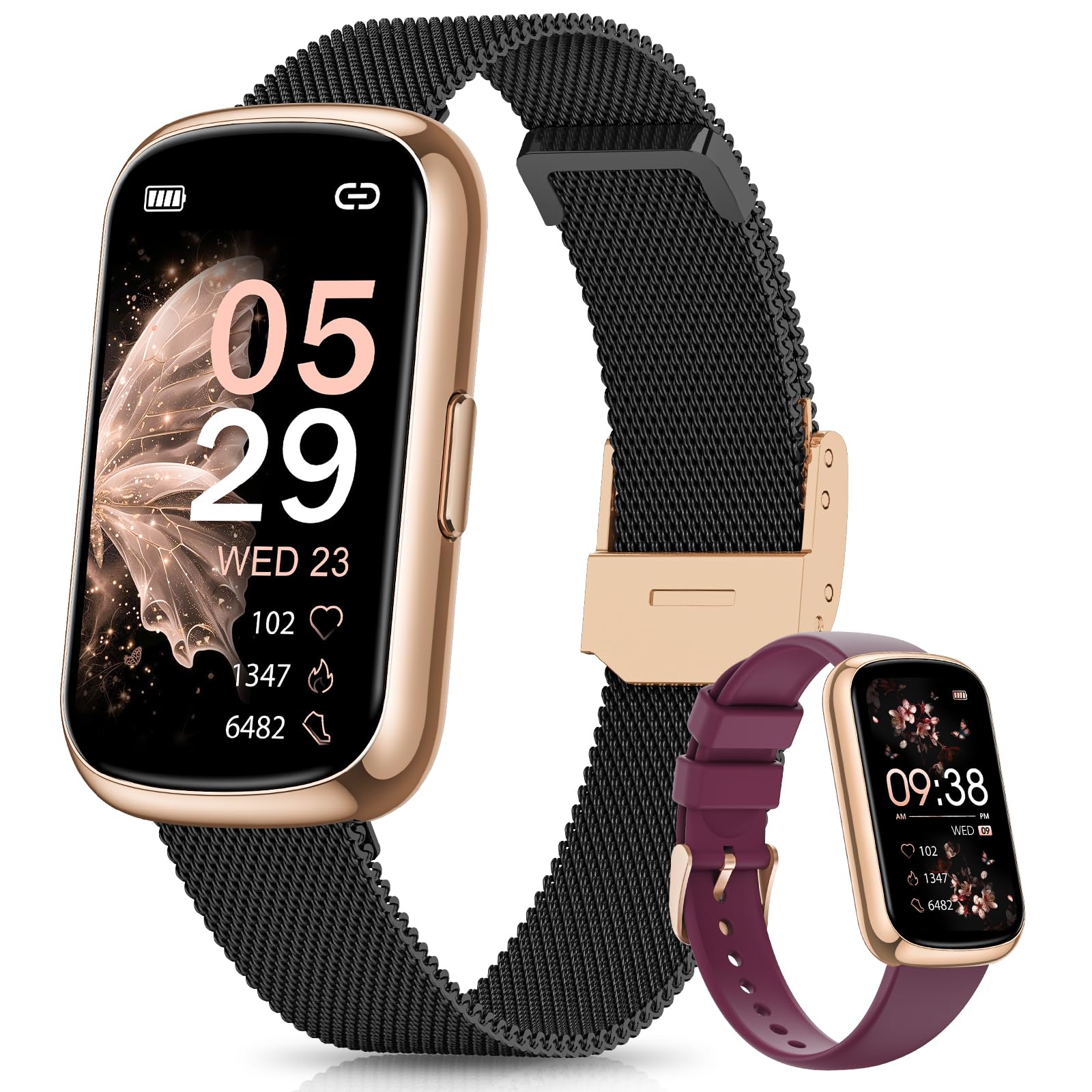 Sanorum Smartwatch Donna, 1.47" Orologio Fitness, 24 Modalità Sport, Cardio SpO2 Sonno Activity Tracker Passi Calorie, 165+ Quadranti, Fisiologia Femminile Notifiche Impermeabile IP68 Oro Nero