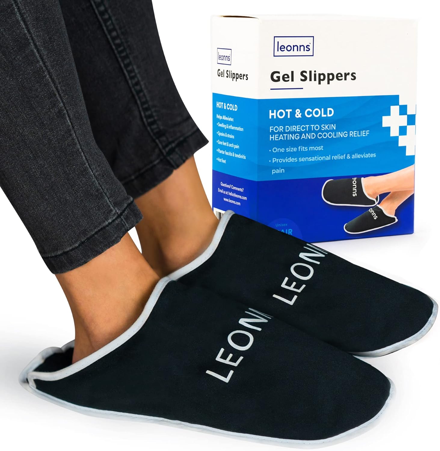 Gel Ice Pack Slippers – Provides Hot and Cold Therapy for Foot Pain, Neuropathy Pain Relief for Feet, Gout Relief, Swollen Feet, Plantar Fasciitis and Heel Spurs- One Size Fits Most (Black)