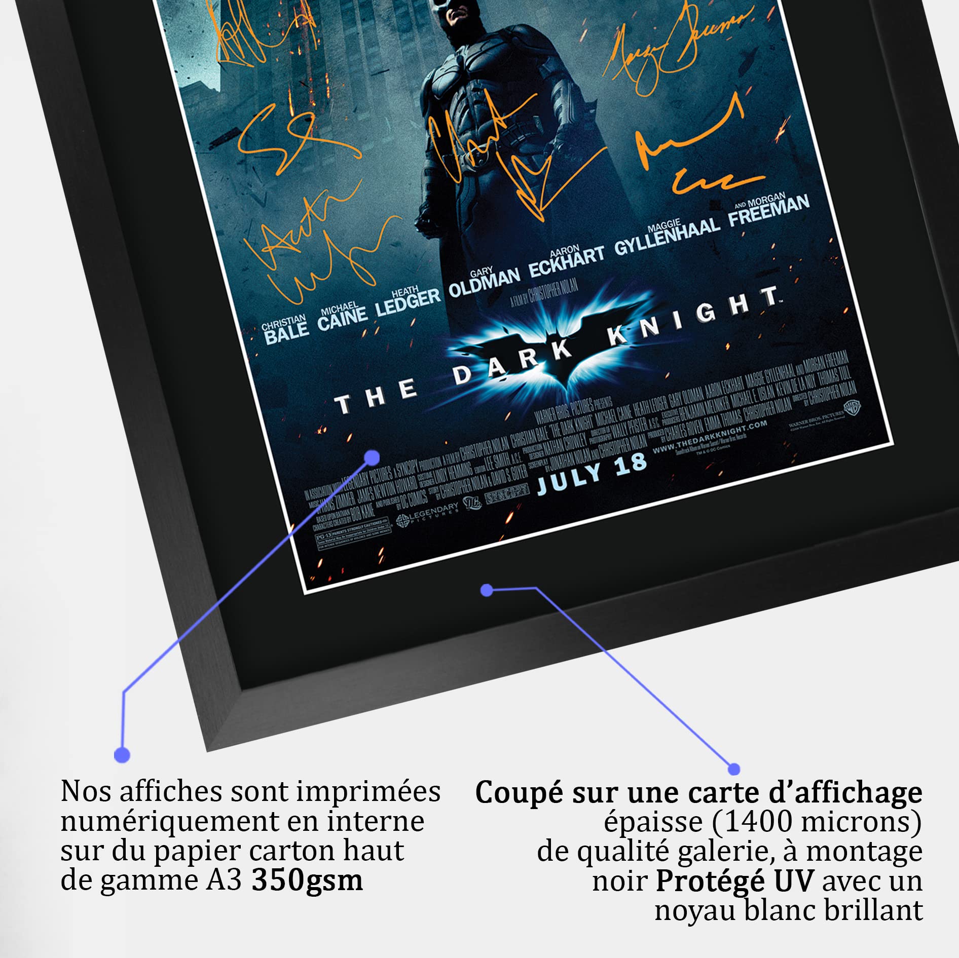 HWC Trading FR A3 The Dark Knight Christian Bale Cadeaux imprimés affiche photo autographe signée pour les fans de cinéma - A3 Encadré