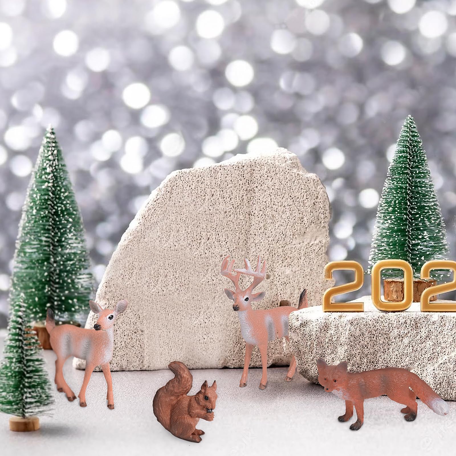 15Pcs Miniature Noël Village Wapiti Ecureuil Sapin De Noël Ornement De