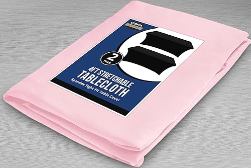 Miniatura 9 de Utopia Kitchen Paquete de 2 manteles de elastano 4 pies, rosa ajustados, ajustados, lavables y resistentes a las arrugas, elásticos, para eventos,