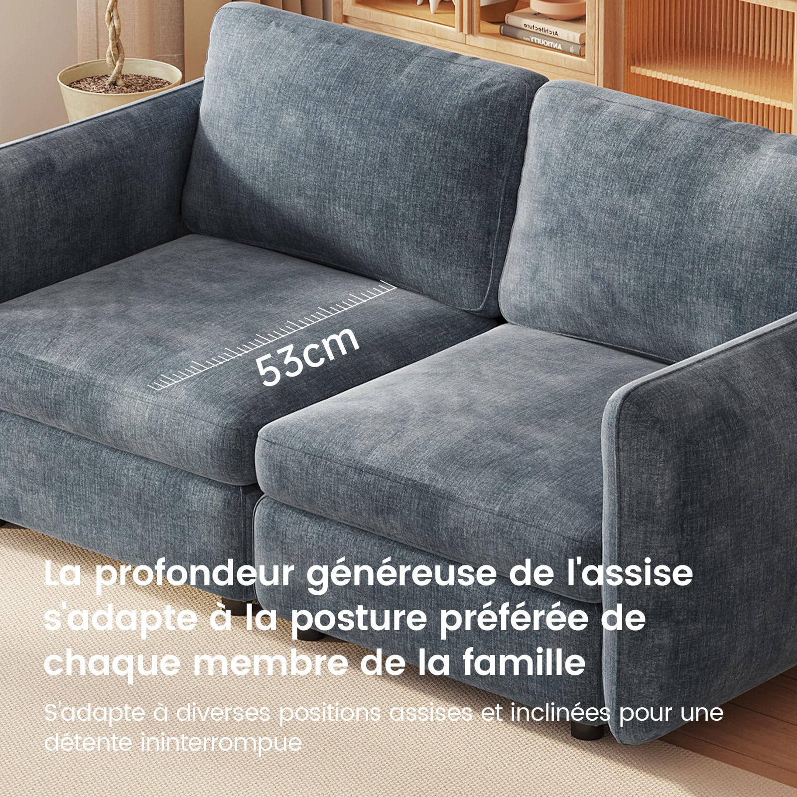 Miuuod Canapé modulaire 2 places en velours avec housses amovibles et lavables - 165 cm - Bleu clair