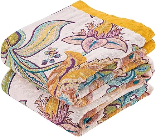 Miniatura 32 de Manta reversible de 100% algodón, ultrasuave, rústica, bohemia, con diseño floral, pájaros y mariposas, decoración con estilo de granja, para todas