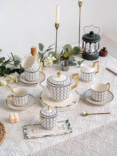 Miniatura 6 de -Juego de taza y platillo de estilo europeo, 7 oz (aproximadamente 7.00 oz) de porcelana de hueso exquisita taza de té y platillo de platino