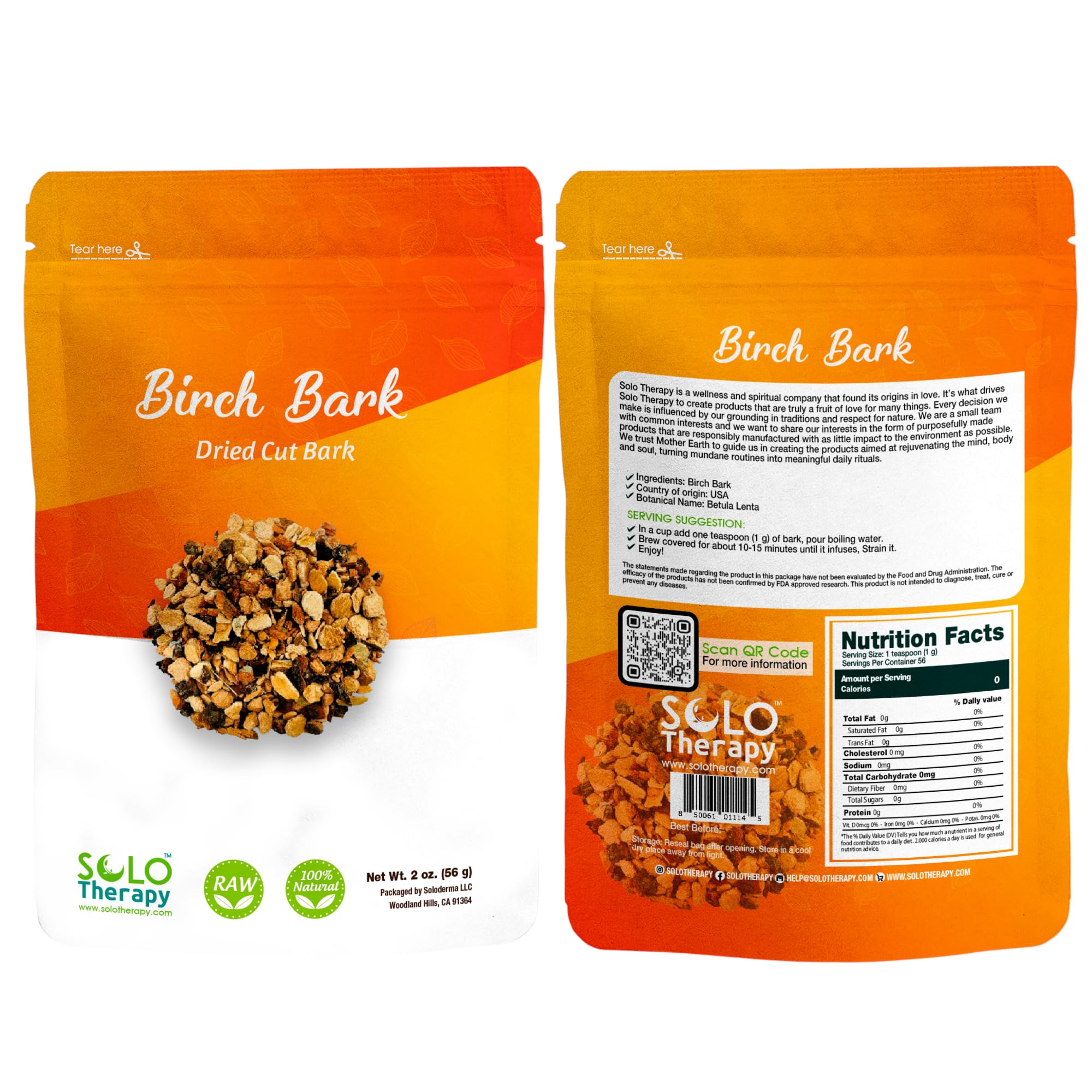 Birch Bark Dried Cut Herbal Tea - Resealable Bag - 56 grams - Premium Quality (Birch Bark)