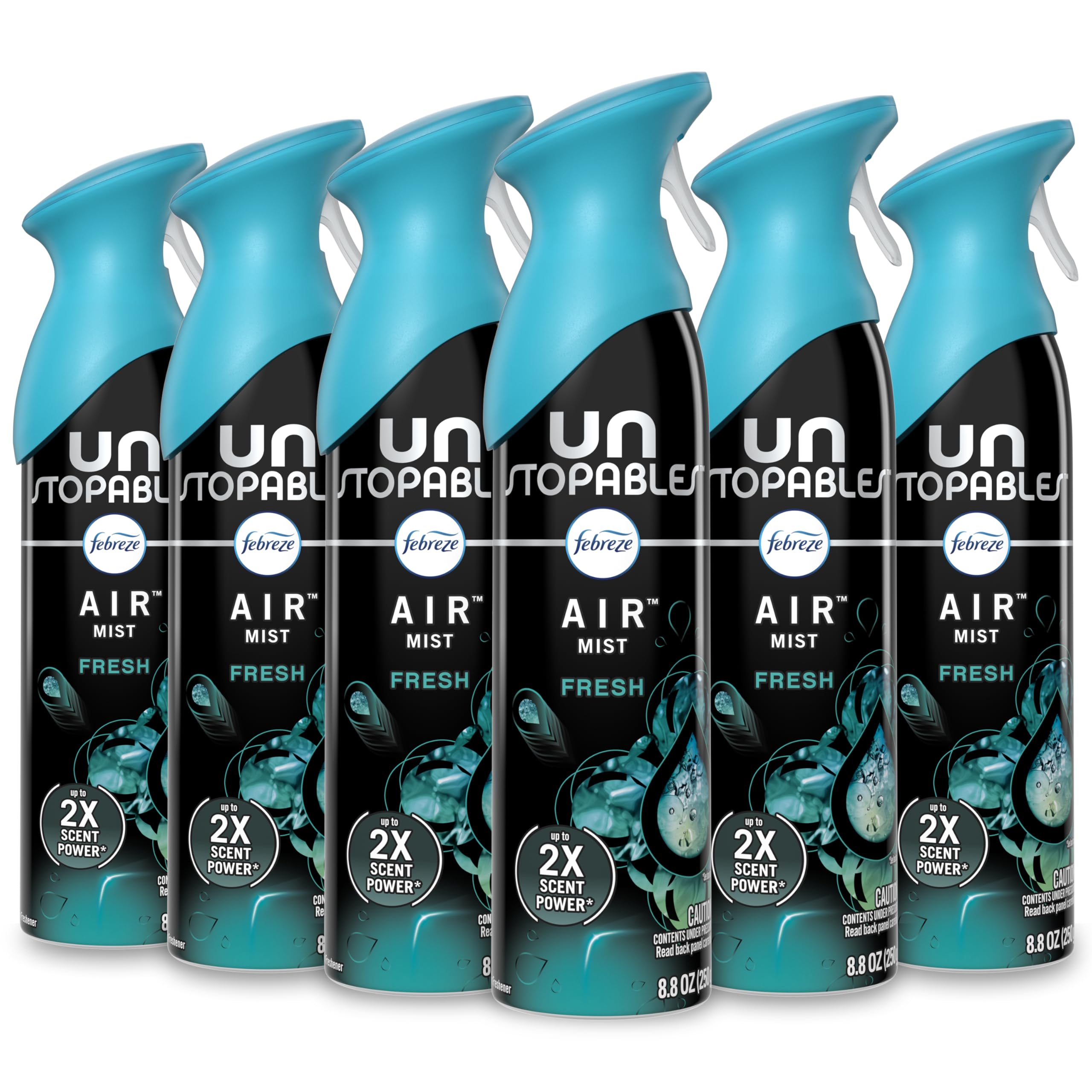 Febreze Air Freshener Spray, Unstopables Fresh, Odor Fighter for Strong Odor, 8.8 Oz, Pack of 6