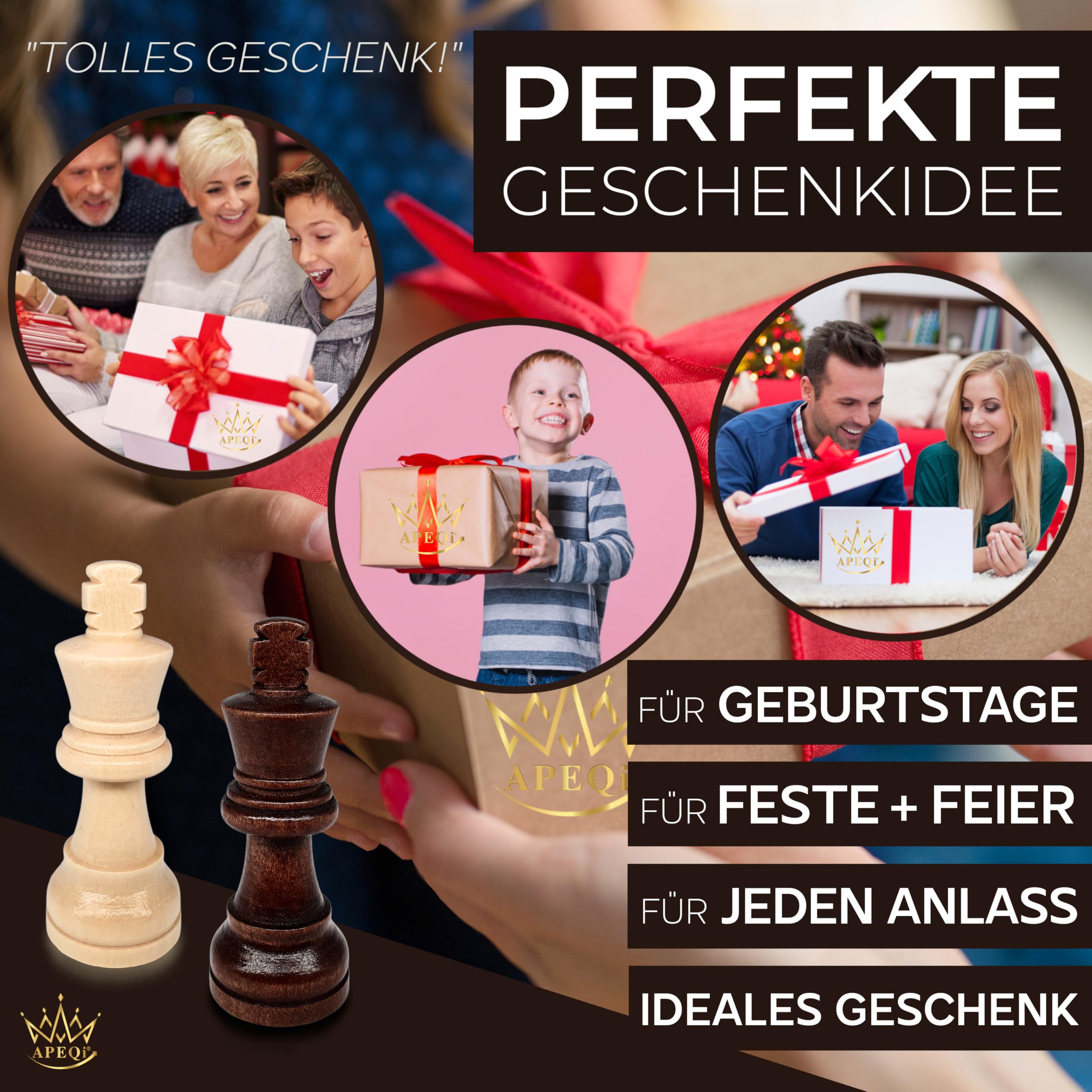 APEQi® Premium Schach MAGNETISCH - Schachspiel Holz HOCHWERTIG - [38x38cm], Massivholz, 2 EXTRA-Damen, Geschenkidee - Schachbrett Holz hochwertig - Chess Board 34 Schachfiguren Reiseschach magnetisch