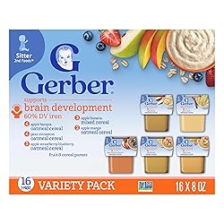 Gerber Stage 2 Baby Food, Baby Fruit And Cereal Tubs Variety Pack, Iron Helps Support Brain Development, No Artificial Flavors, Baby Cereal, 32-Pack