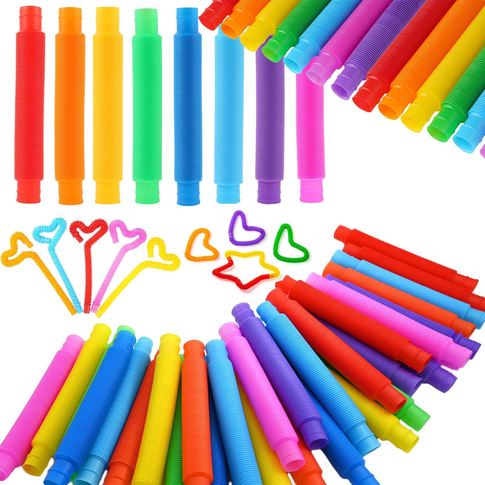 Kickidz 80 Pack Pop Tubes, Pop Tube Sensory Fidget Toy for Toddlers, Stress Anxiety Relief Kids Learning Toys Gift, DIY Party Favors Kits & Classroom Prizes for Children