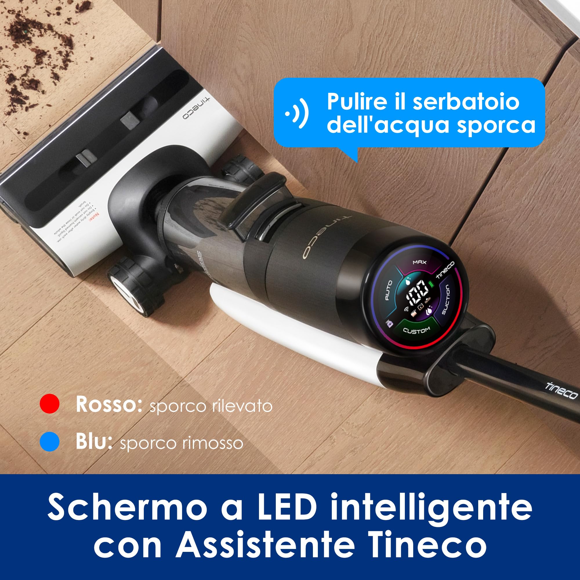Tineco FLOOR ONE S7 FlashDry Aspirapolvere Intelligente, Senza fili, A secco e a umido, Lunga autonomia, Autopulente, Asciugatura istantanea ad aria calda a 70°C, Pulizia bordi su ambo i lati