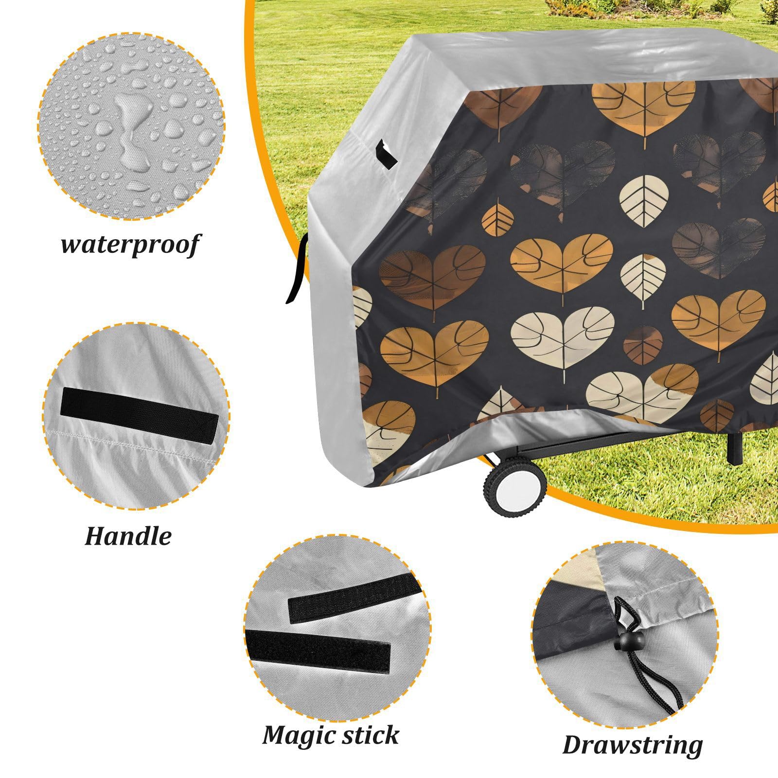 Coperture per barbecue a gas da 165 cm, resistenti, anti-UV, per barbecue all'aperto, a forma di cuore