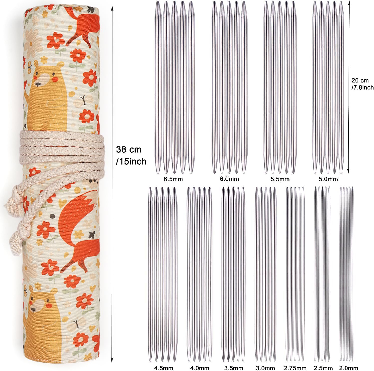 Set Ferri Da Maglia Doppia Punta 2.0-6.5mm - Acciaio Inox, 20cm, Con Borsa Portaferri - Foto 11