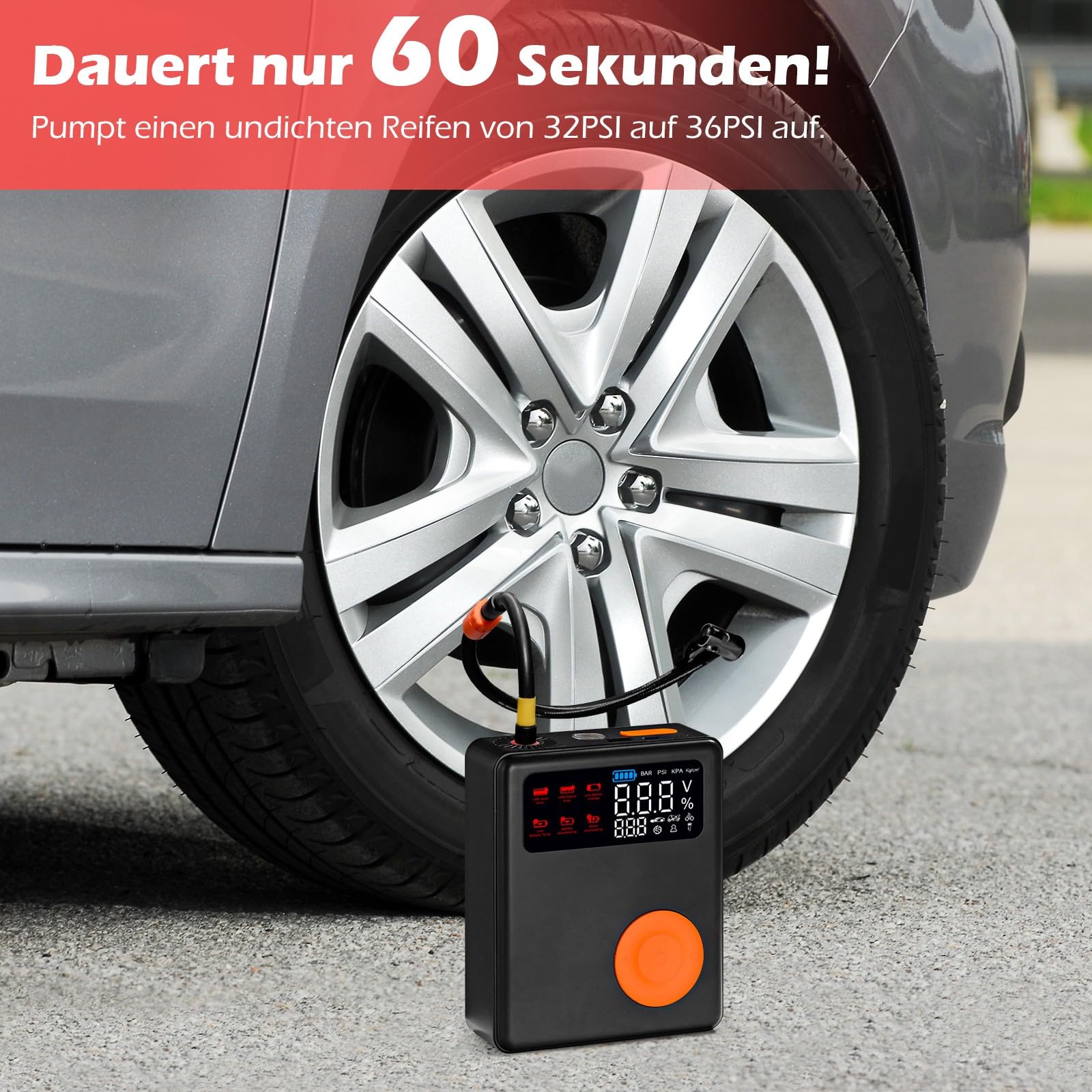 GYMAX Arrancador de Baterías para Coche, 2000A, 12V (para Motores de hasta 8.0L de Gasolina o 5L de Diésel), Arrancador de Coches Portatil con Carga Rápida USB y Linterna LED de Emergencia