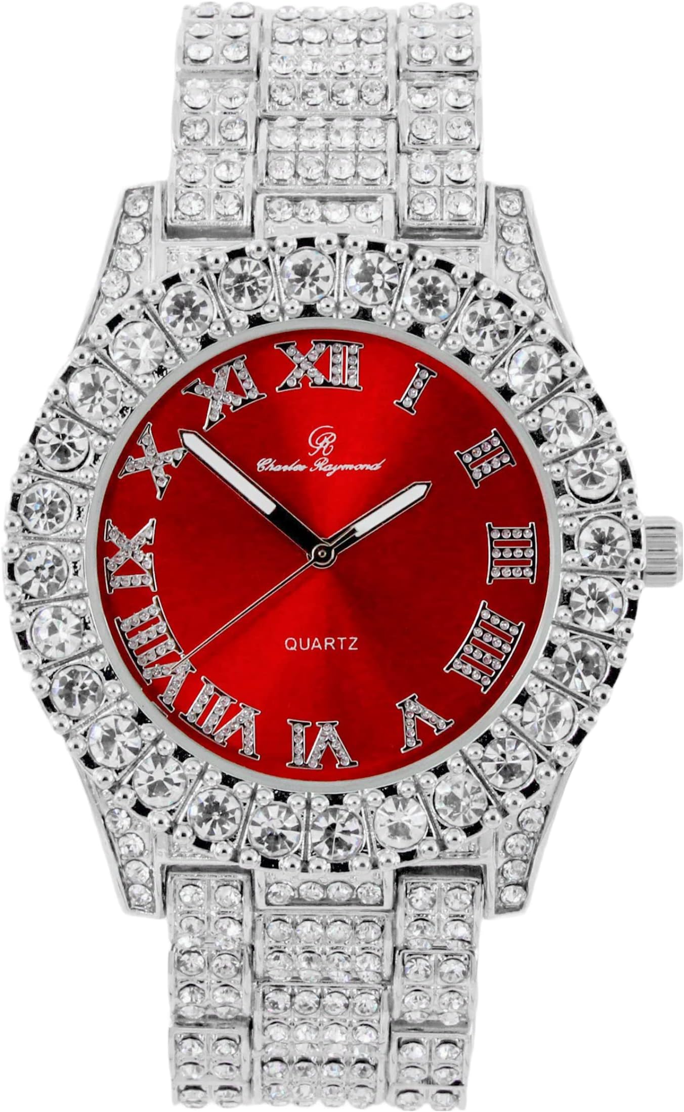 Charles Raymond Bling-ed Out Round Metal Mens Color on Blast Watch with Diamond Time Indicators - Ice on Fire!!! - ST10327DxxS