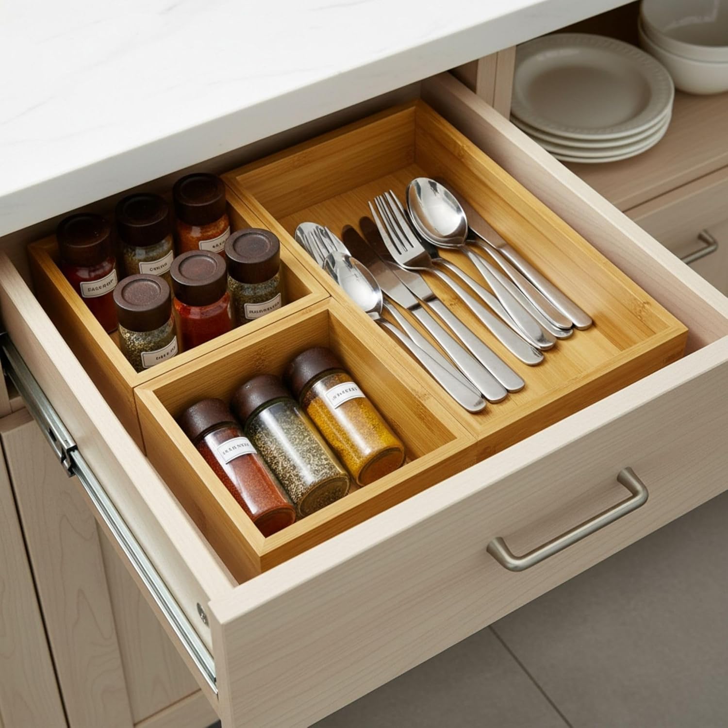 Bamboo Drawer Organizer 11.8x5.9x2.4 Inch | Rectangle Drawer Divider & Utensil Tray for Kitchen, Bathroom, Office, Makeup & Jewelry