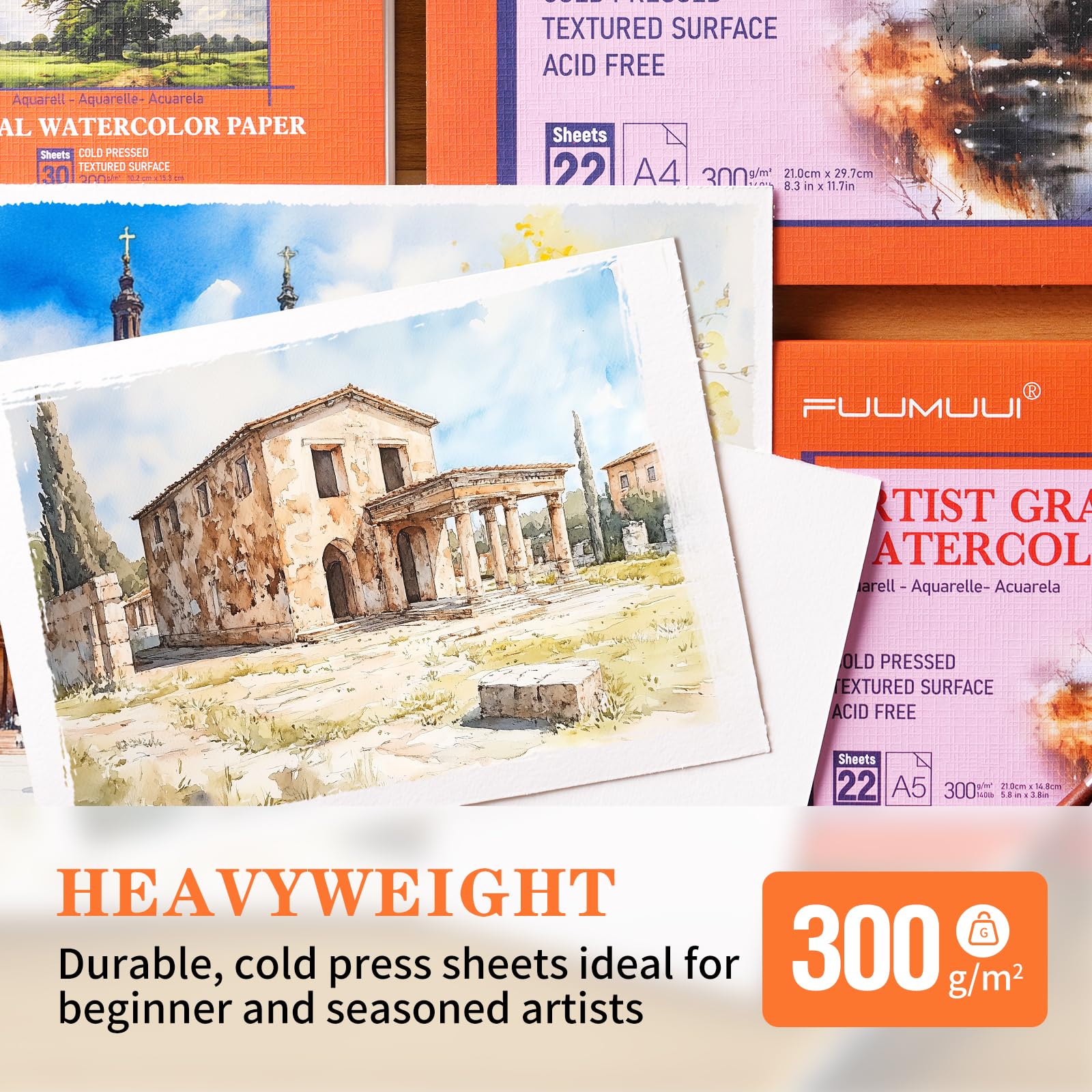 Carta Acquerello Cotone A4-22 Fogli Acquerello, Priva di Acidi, 300gr, 100% Cotone, Pressato a Freddo, Album Da Disegno Professionale | Ideale Per Pittura E Disegno Con Acquarello, Watercolor Paper