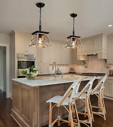 Miniatura 2 de Q&S Lámpara colgante de granja, lámpara colgante vintage, iluminación colgante industrial, hierro forjado, roble y ORB, 1 luz E26