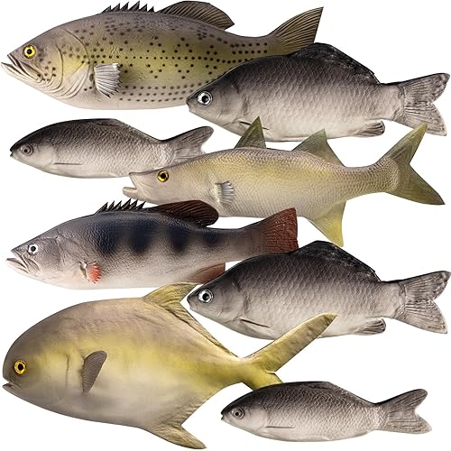 Blueweenly 16 Pcs Realistic Fake Fish Toy 6 Types Lifelike Stuffed Artificial Fish Models for Photography Props Halloween Party Favor Display Kitchen Decor - 16