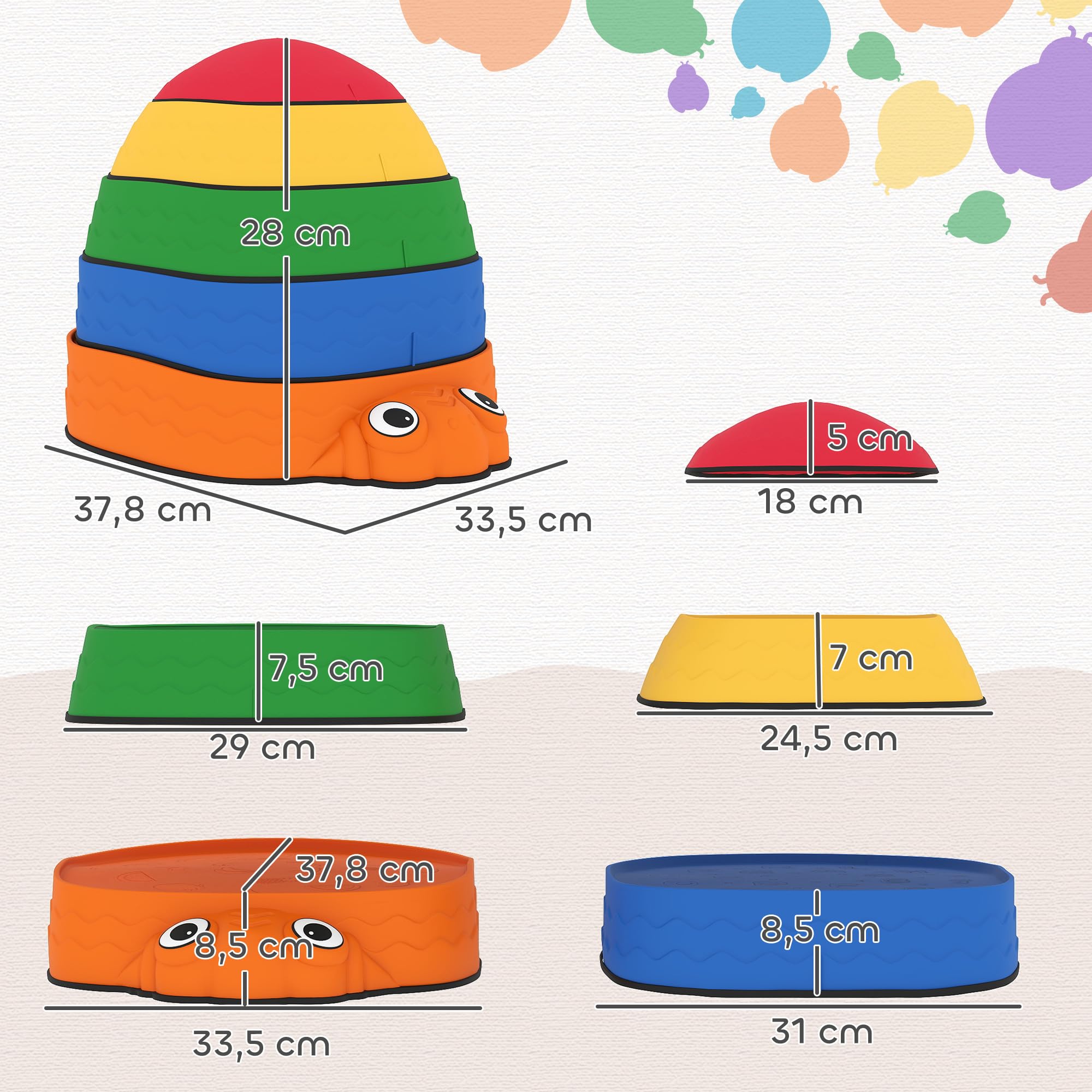AIYAPLAY Conjunto de Piedras de Equilibrio para Niños Apilables de 5 Piezas Juego de Equilibrio para Niños de +2 Años Forma de Mariquita Antideslizantes para Interior y Exterior Multicolor