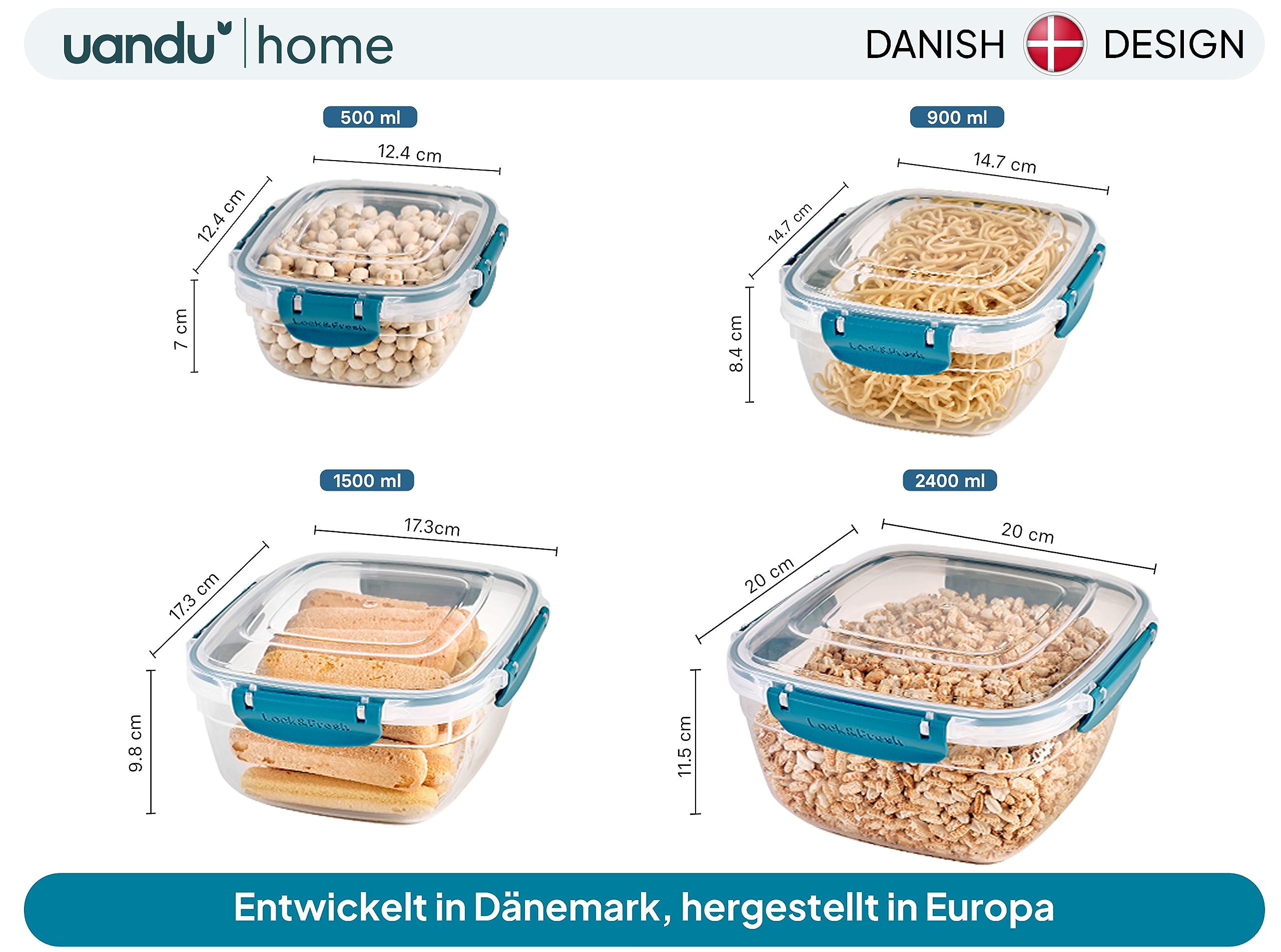 Uandu Lock & Fresh Lot De 16 Boîtes De Conservation Avec Couvercle Pour Aliments, Micro-ondes Et Congélateurs, Boîtes De Rangement Avec Couvercle, Boîtes De Rangement Hermétiques