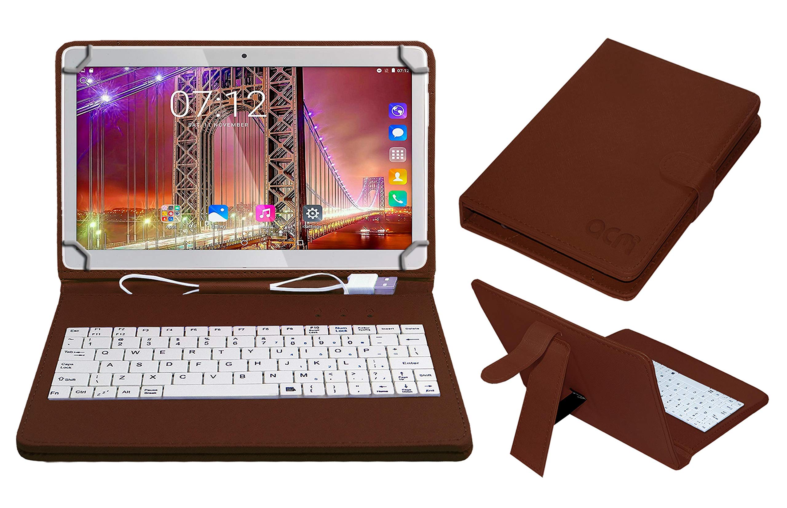 ACMUSB Keyboard Case Compatible with Fusion5 9.6" 4g Tablet Cover Stand Study Gaming Direct Plug & Play - Brown