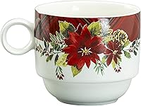 Vista 8 de Juego de 4 tazas apilables de café y té de 10 onzas con soporte de metal (Poinsettia)