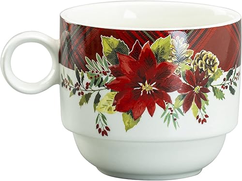 Miniatura 8 de Juego de 4 tazas apilables de café y té de 10 onzas con soporte de metal (Poinsettia)