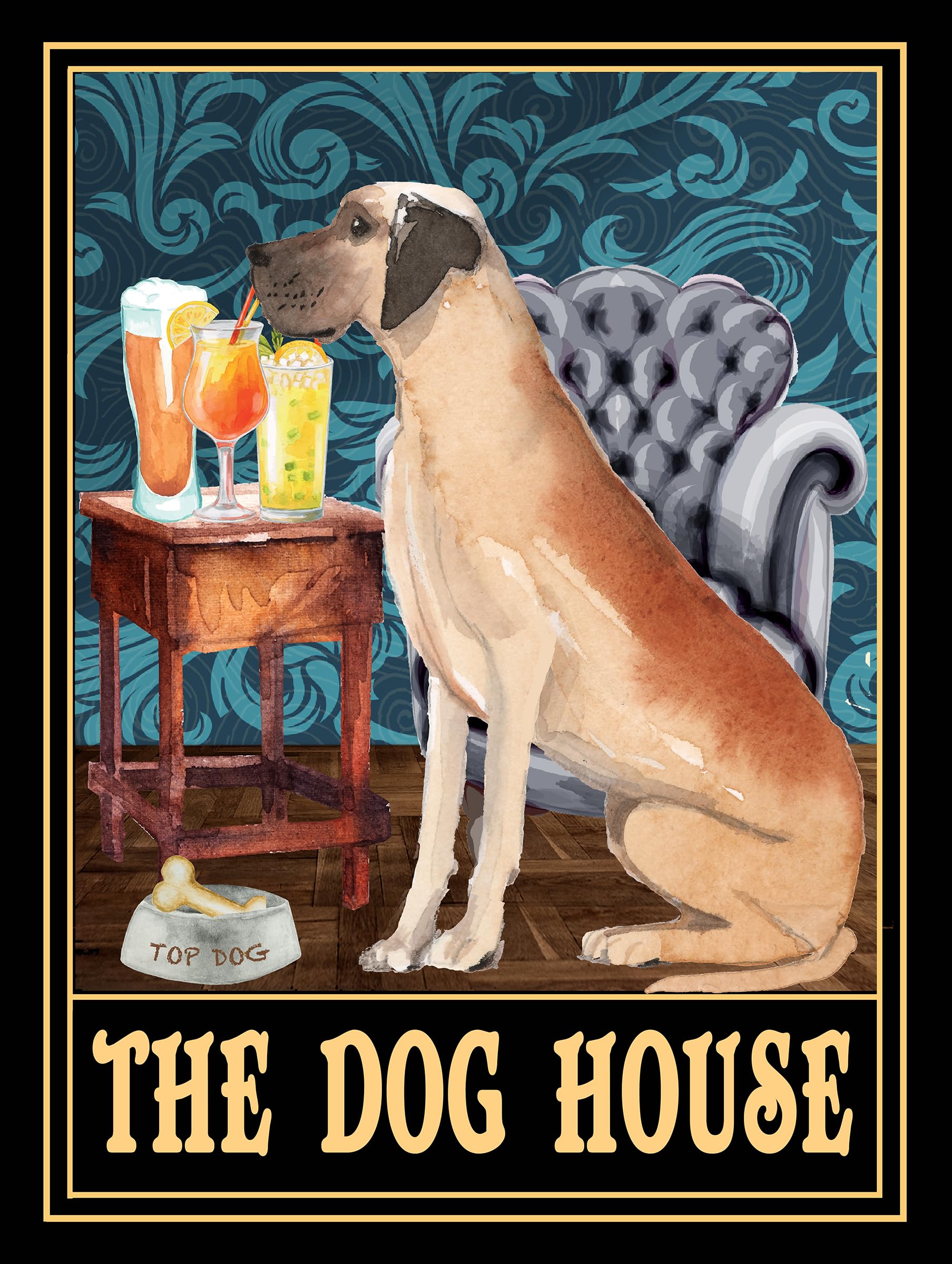 The dog house cute Great Dane retro metal tin sign METAL TIN WALL PLAQUE SIGN NOVELTY GIFT DH39 (10" x 8" (267mm x 200mm), Holes)