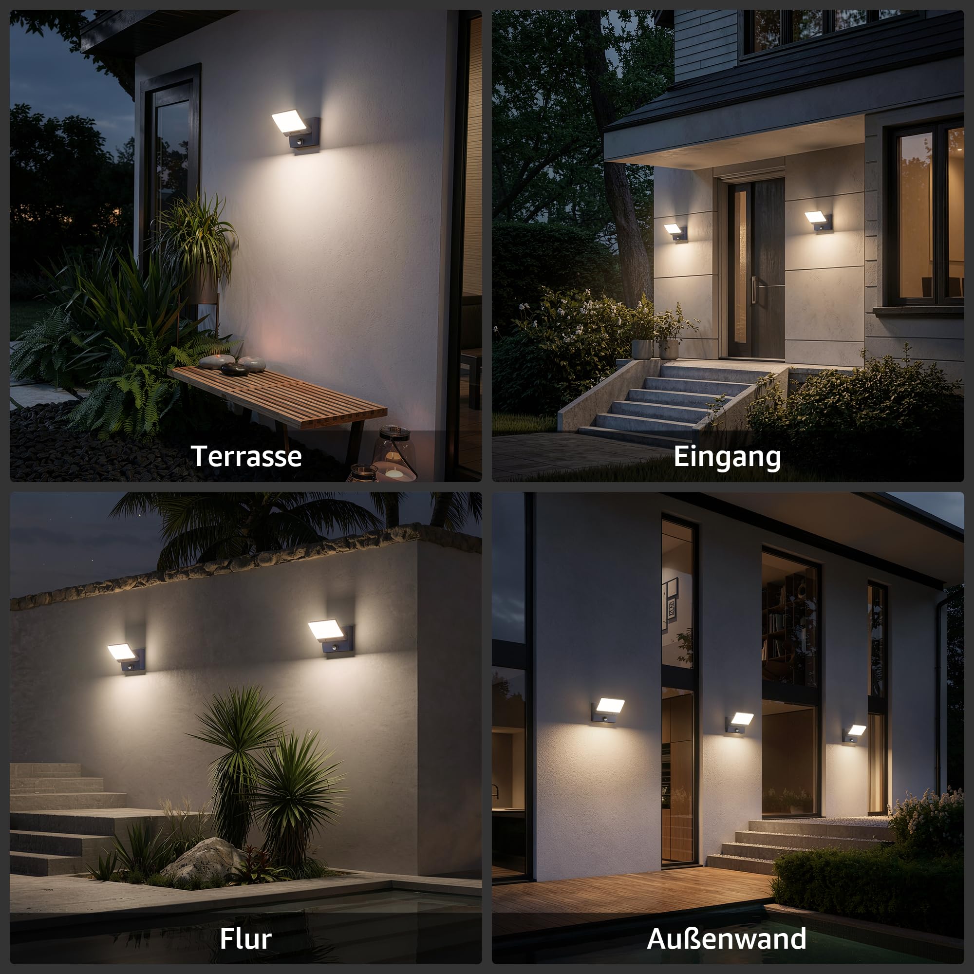 K-Bright 30W Außenwandleuchte mit Bewegungsmelder Anthrazit, 4000K | 150° Schwenkbar Panel, IP65 wasserdicht, Aluminium+PC, 2000LM LED Wandleuchte Innen/Außen für Eingang Terrasse Garten