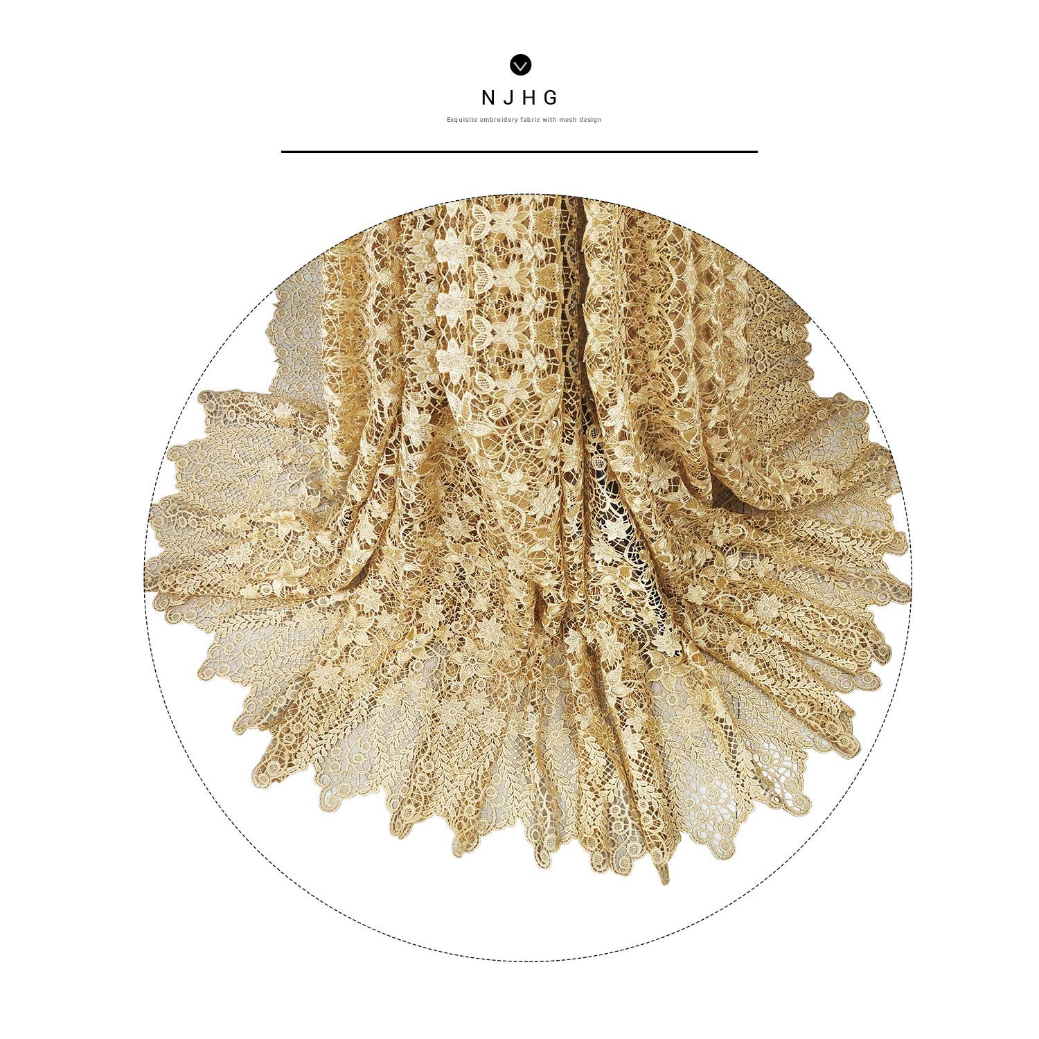 NJHG 5 Yards Lace Fabric Chemical Embroidery with Fashion Design