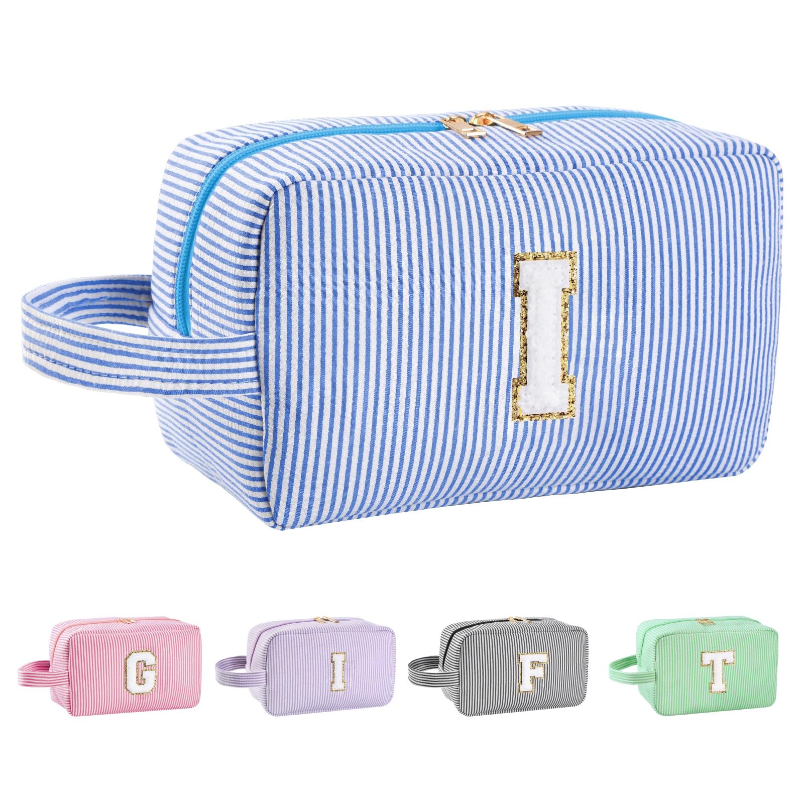 Huifen Personalized Initial Makeup Bag A-Z, Preppy Make up Bag Cosmetic Bag Toiletry Bag for Women, Easter Basket Gifts Birthday Gifts for Kids Teen