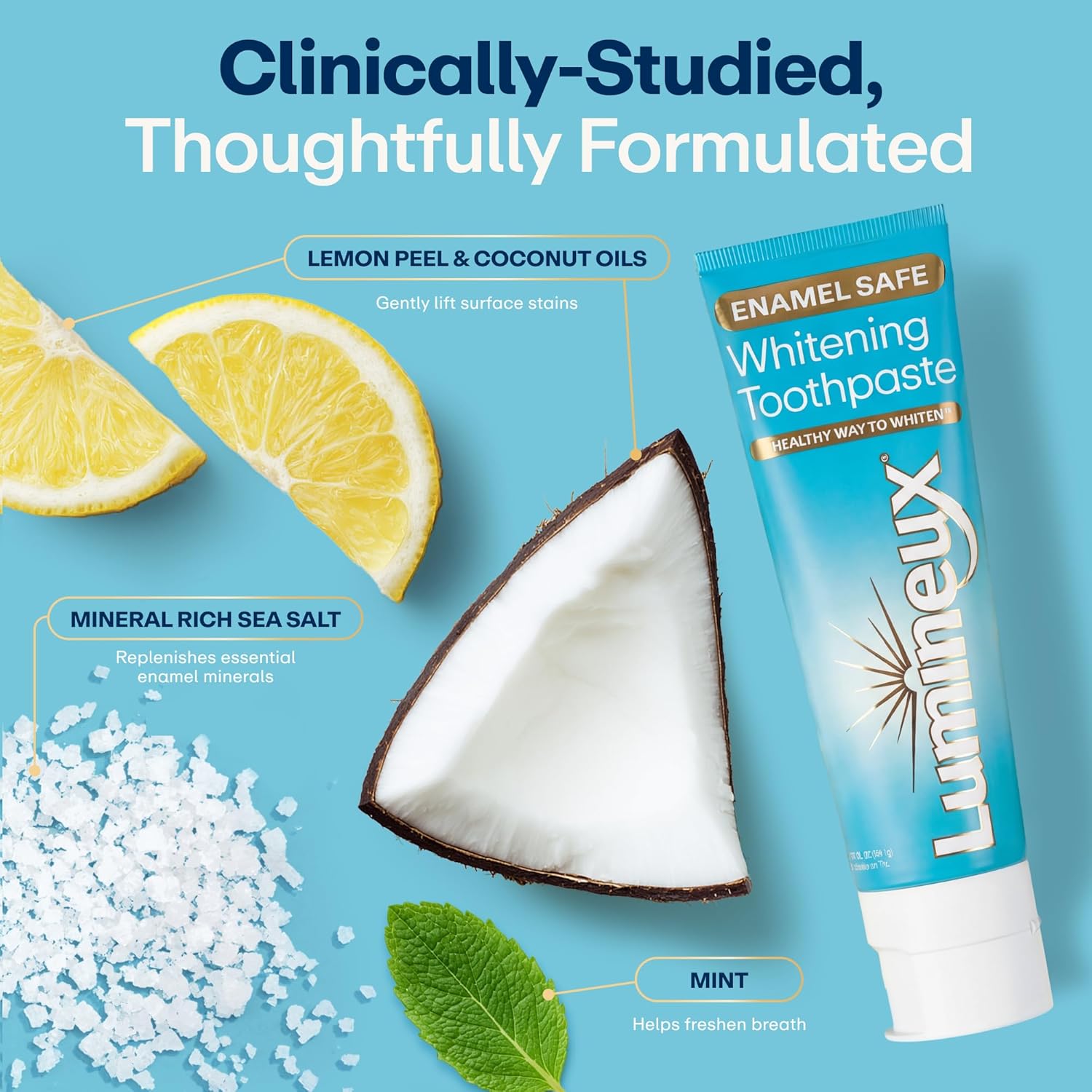 Lumineux Teeth Whitening Toothpaste 3 Pack Peroxide Free Enamel Safe for Sensitive Whiter Teeth, Fluoride Free, No Alcohol, Artificial Colors, SLS Free Dentist Formulated - 3.75 Oz