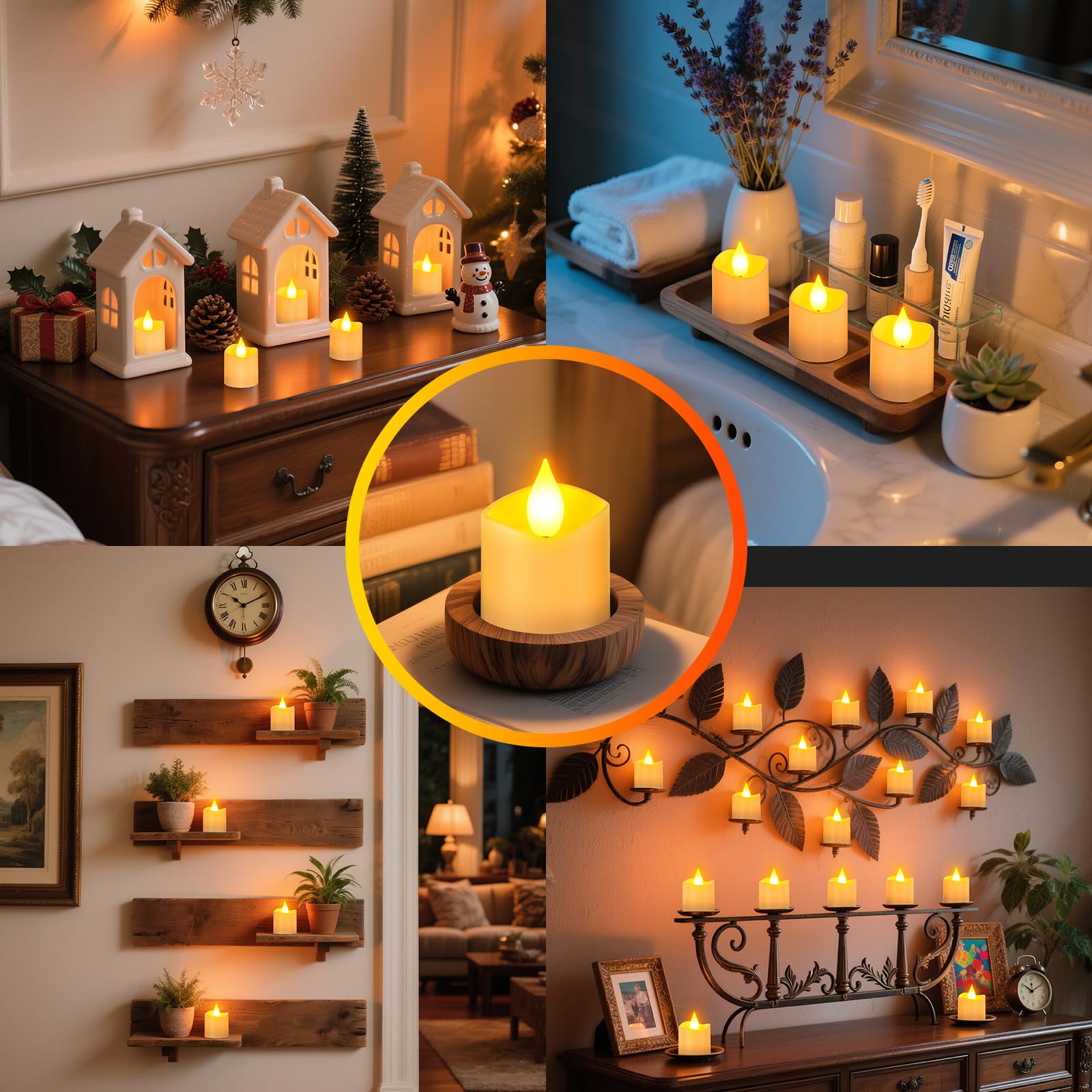 Yme 12 Stück LED Aufladbare Teelichter mit Ladestation und Fernbedienung | Lange Laufzeit Wiederaufladbar Kerzen Flackernd Dimmbar mit Timerfunktion für Halloween Weihnachten Party Deko Zimmer