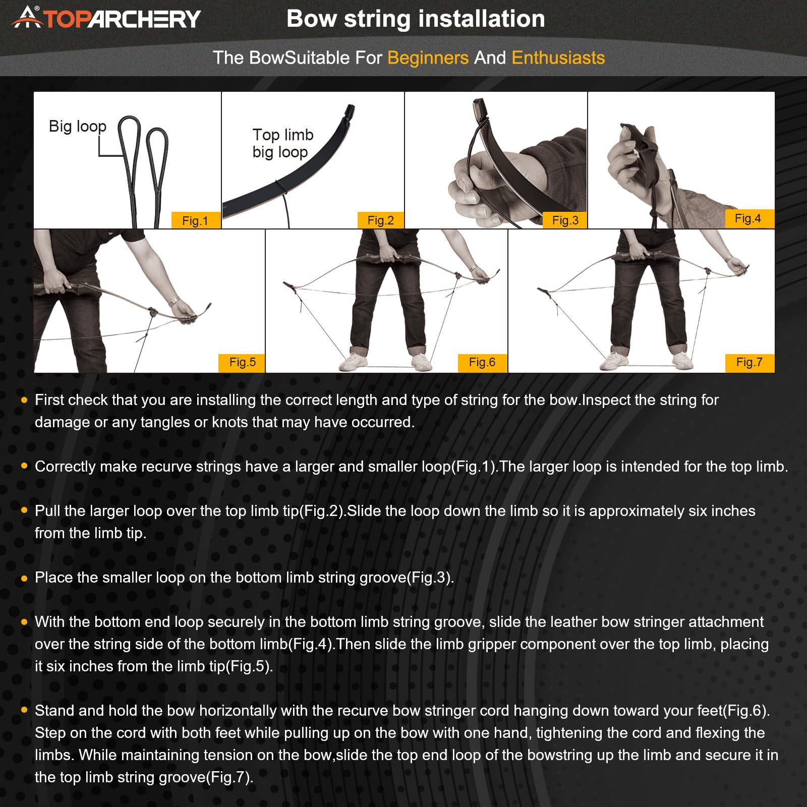Toparchery Tir à l'arc 60" Takedown Chasse Arc Classique pour Adultes Pratique Compétition Arc avec Stringer Tool Main Droite Noir 30-45lbs (45 lbs)