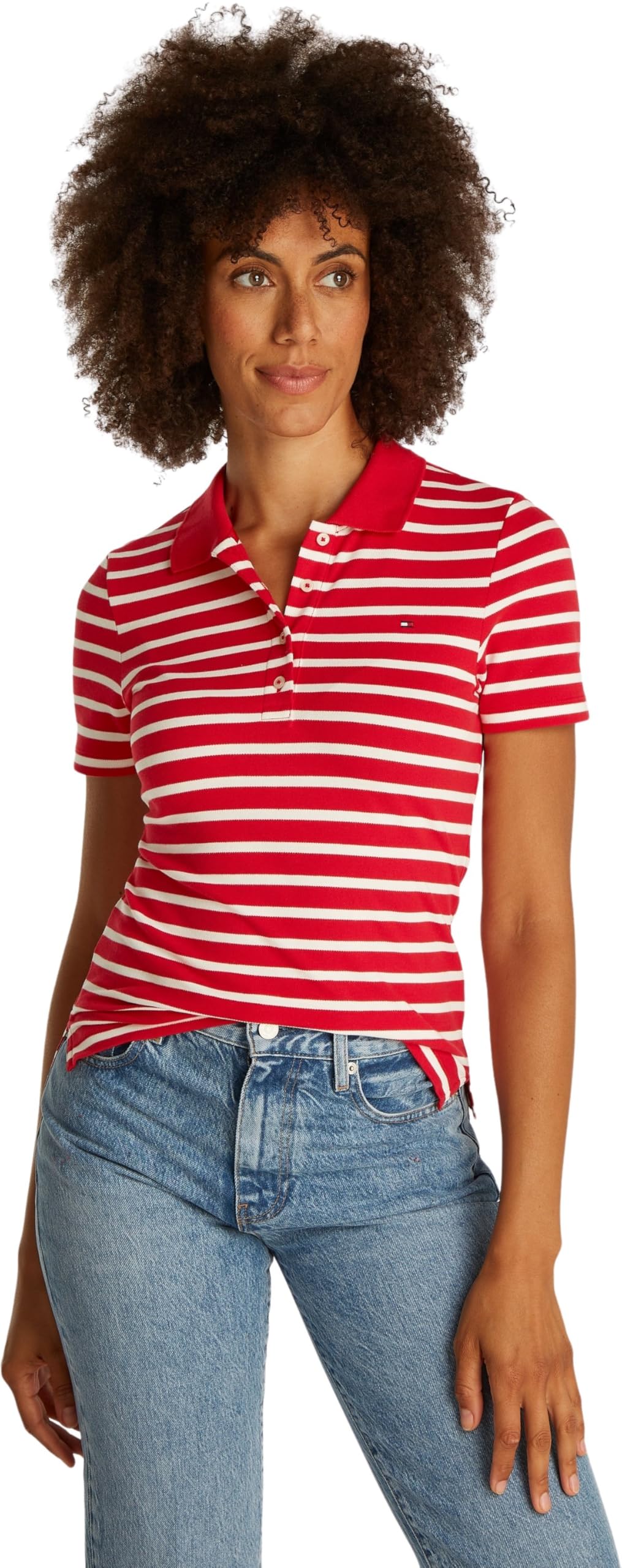 TOMMY HILFIGER Damska koszulka polo 1985 SLIM PIQUE SS WW0WW43225, czerwona, M, Czerwony (podstawowy czerwony/ecru Stp), M