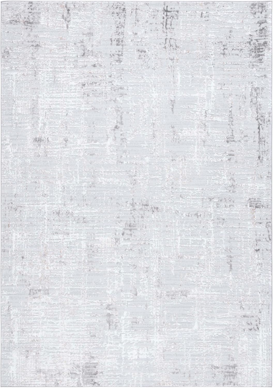 SAFAVIEH Parker Collection Area Rug - 6'7" Round, Light Grey & Black, Viscose, Modern Design, Ideal for The Living Room, Bedroom, Dining Room (PRK100G-7R)