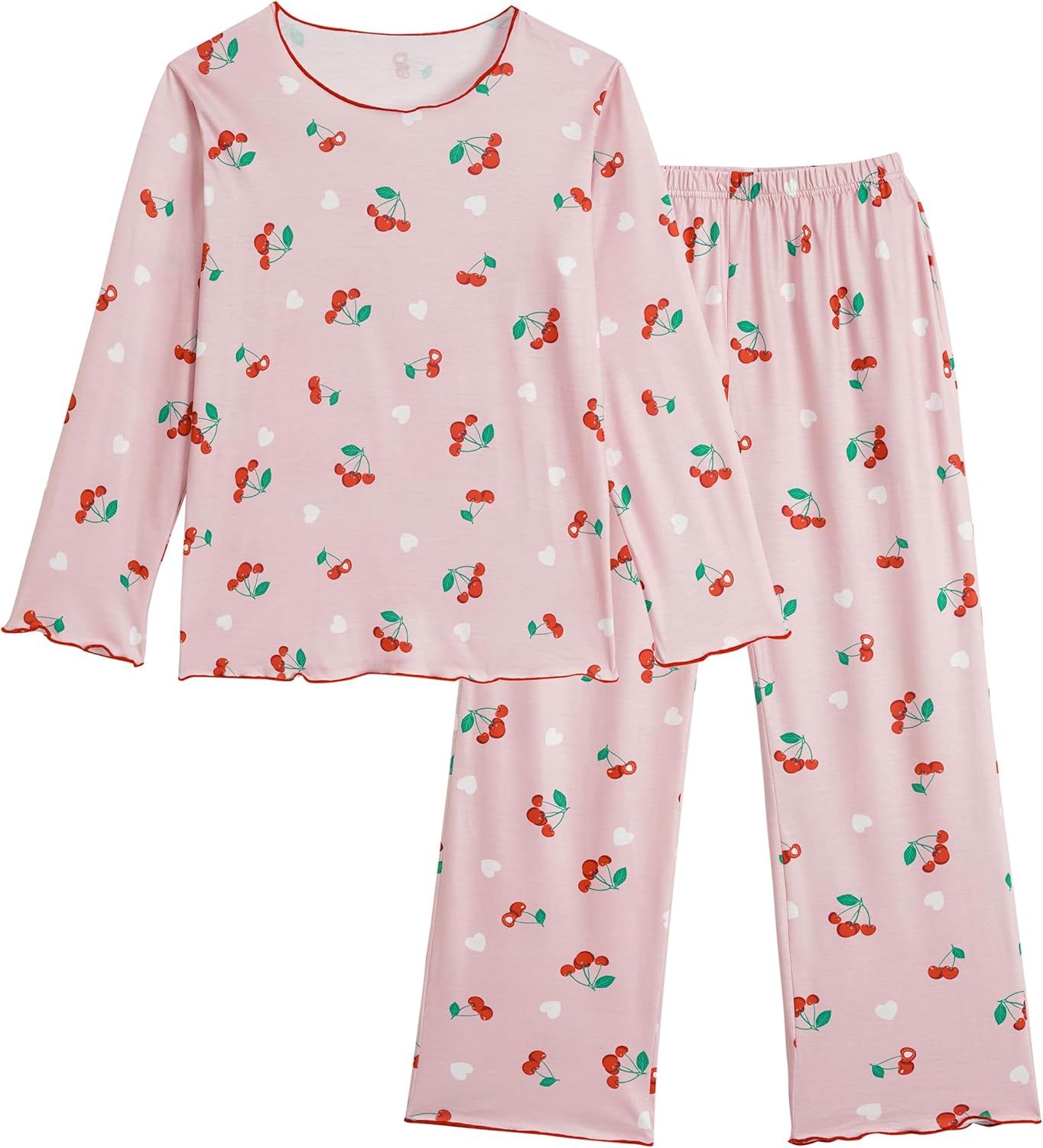 Vopmocld Big Girls Long Sleeve Long Pants Pajama Sets Cute Patterns Jammies Cotton Blend Wavy Sleepwear with Pockets