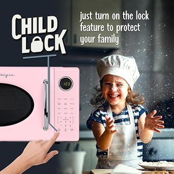 Nostalgia Retro 1000W Microwave Oven 1.1 Cu Ft Capacity Child Safety Lock, 8 Auto-Cook Settings Countertop Kitchen Appliance Pink