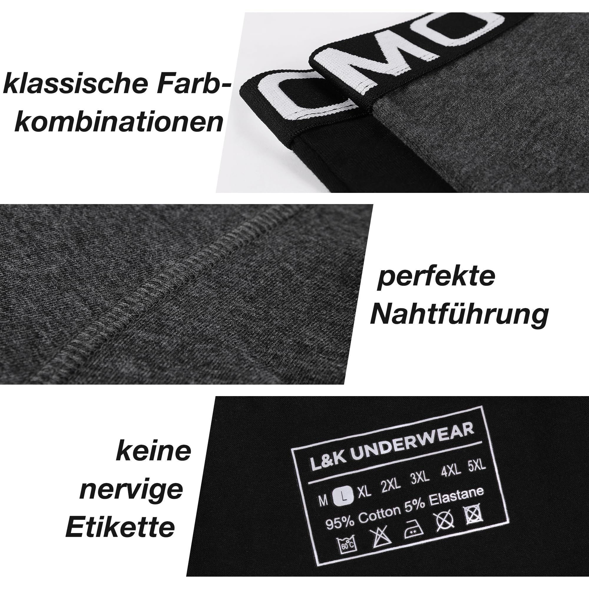 L&K Boxershorts Herren Unterhosen Männer 5er/10er Pack aus Baumwolle – Bequeme Herren Unterwäsche, Atmungsaktiv & Formstabil