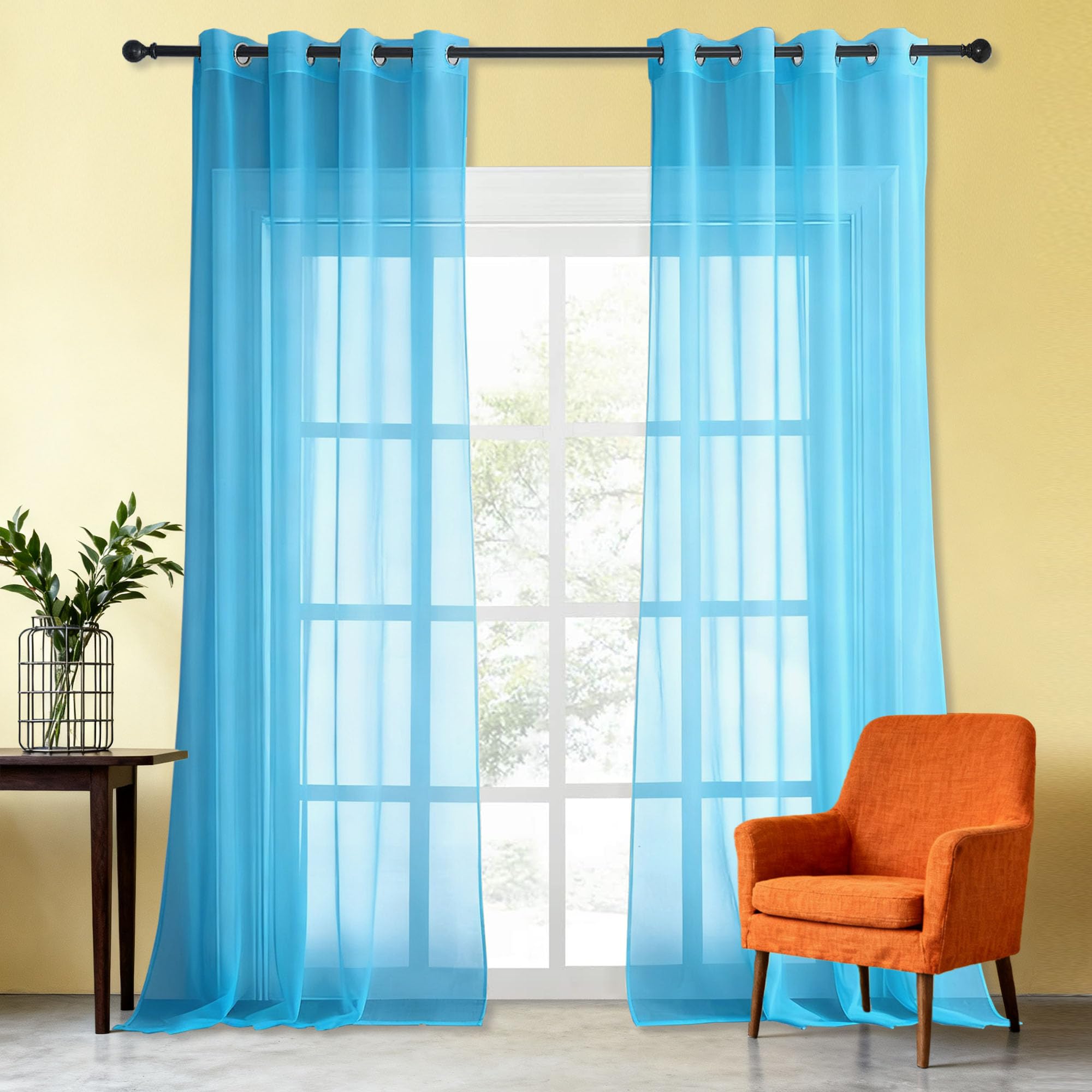 Filtrage de lumière rideau voile bleu ciel 320x185 à oeillets pour chambre et cuisine