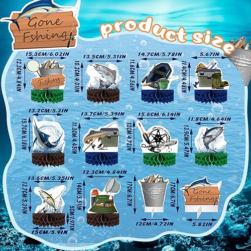 Miniatura 2 de 12 piezas de decoraciones de pesca que se han ido a pescar, centros de mesa de pesca, decoraciones de fiesta de panal, suministros de fiesta de