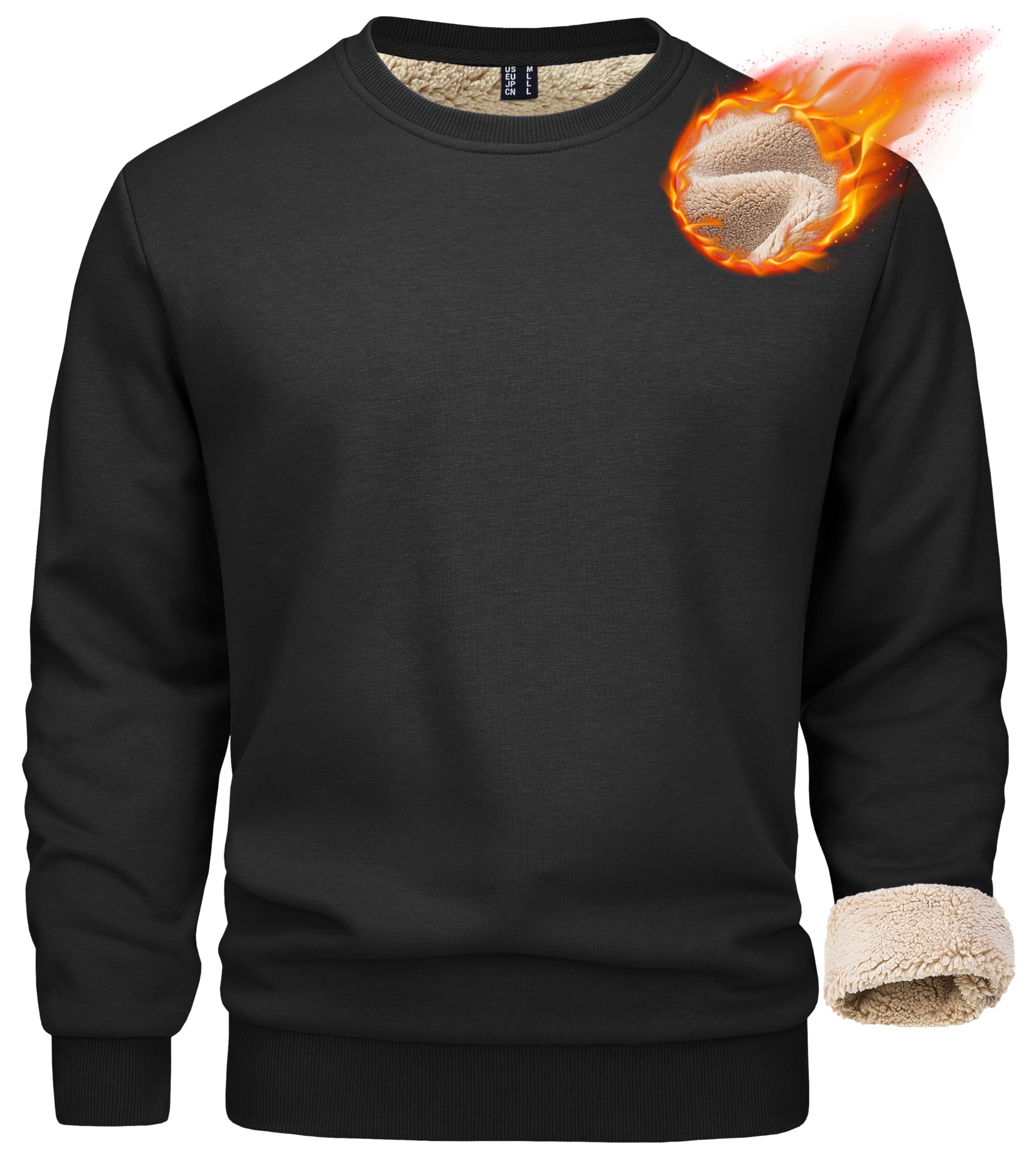 Men's Sherpa Lined Sweatshirts Fleece Pullover Basic Tops Warm Crewneck Winter Sweatshirt