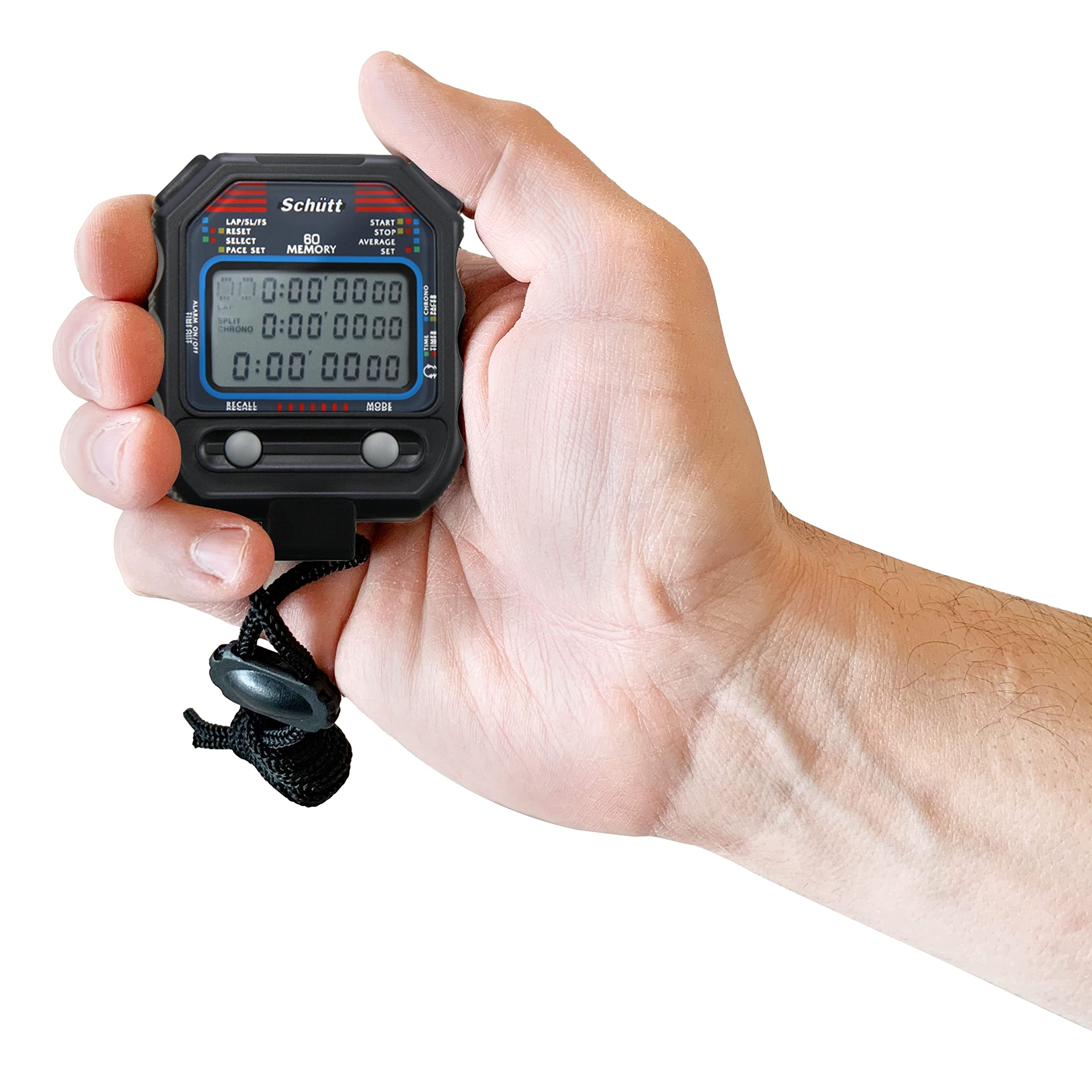 SCHÜTT cronometro PC-90 (60 memorie di memoria | ora e data | doppio timer) - cronometro professionale digitale con meccanismo a punto di pressione | antispruzzo | trainer