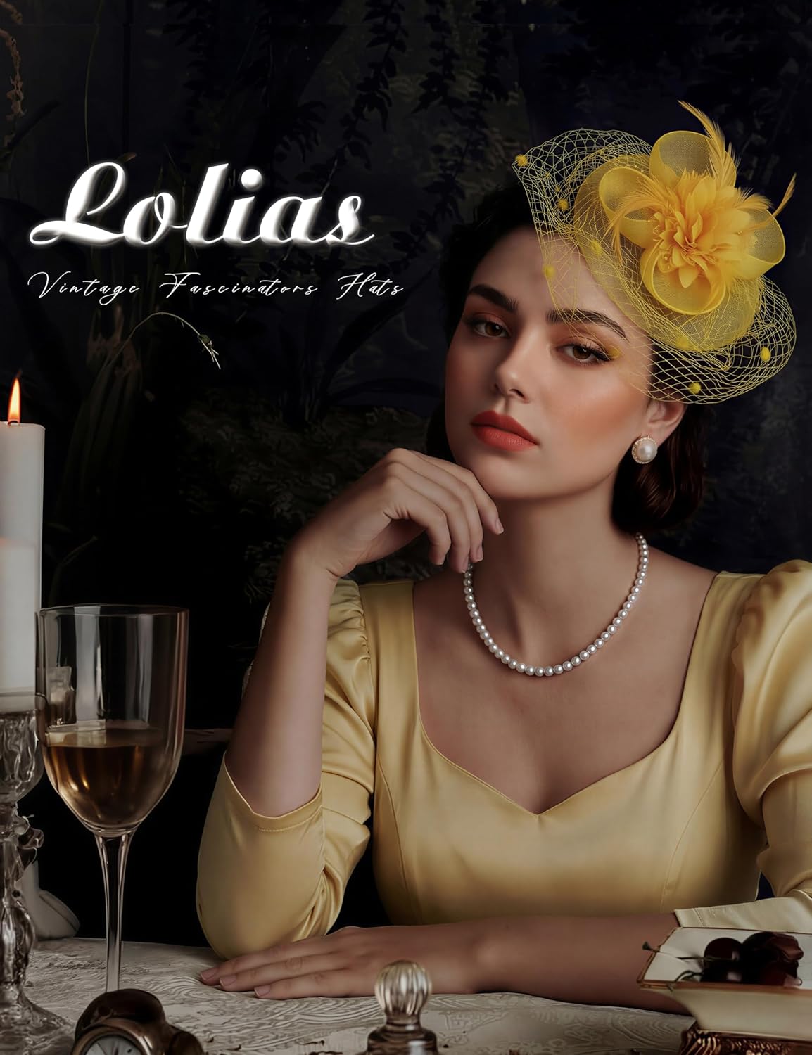 LOLIAS Fascinators Hats for Women Tea Party Hat Feather Mesh Headband Hat Clip Veil Headwear with Necklace Derby Pillbox