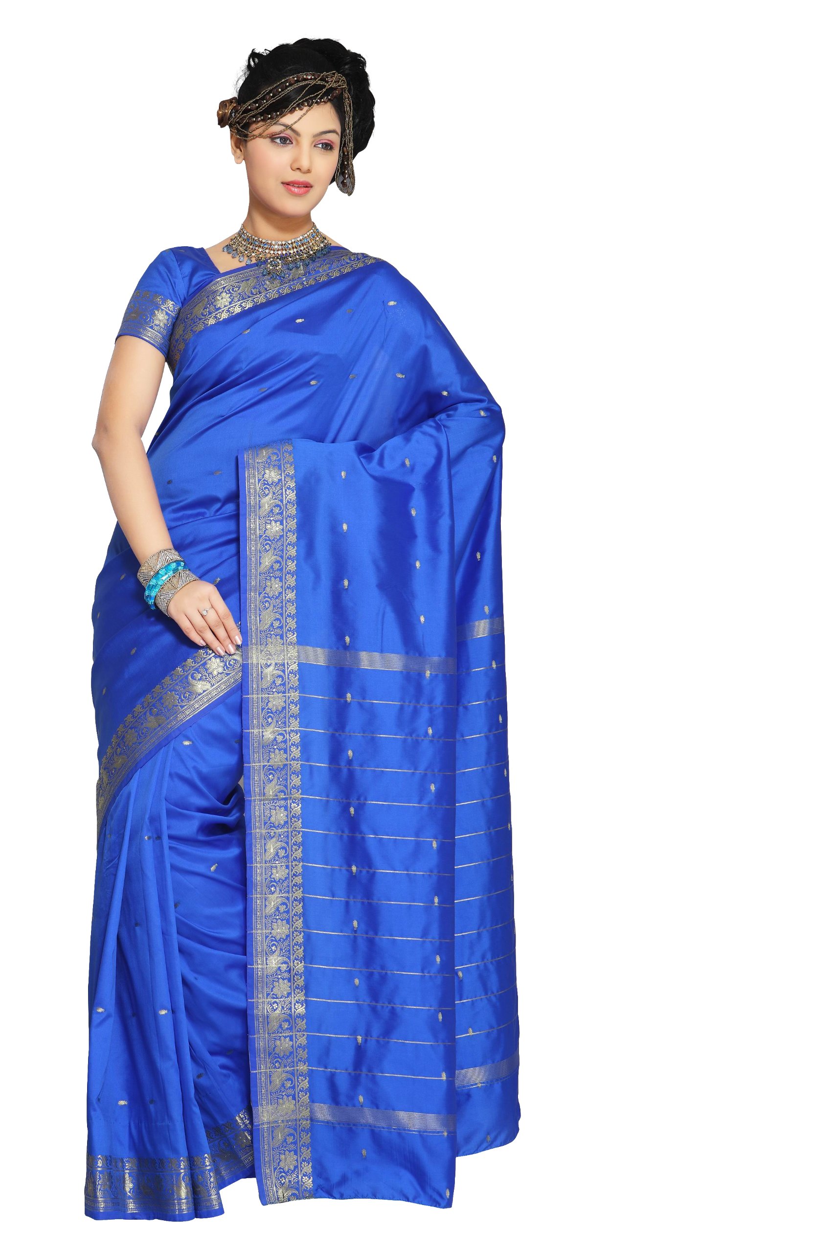 4 Piece Indian Art Silk Sari Saree, Custom Stitched Blouse & petticoat + Bindi